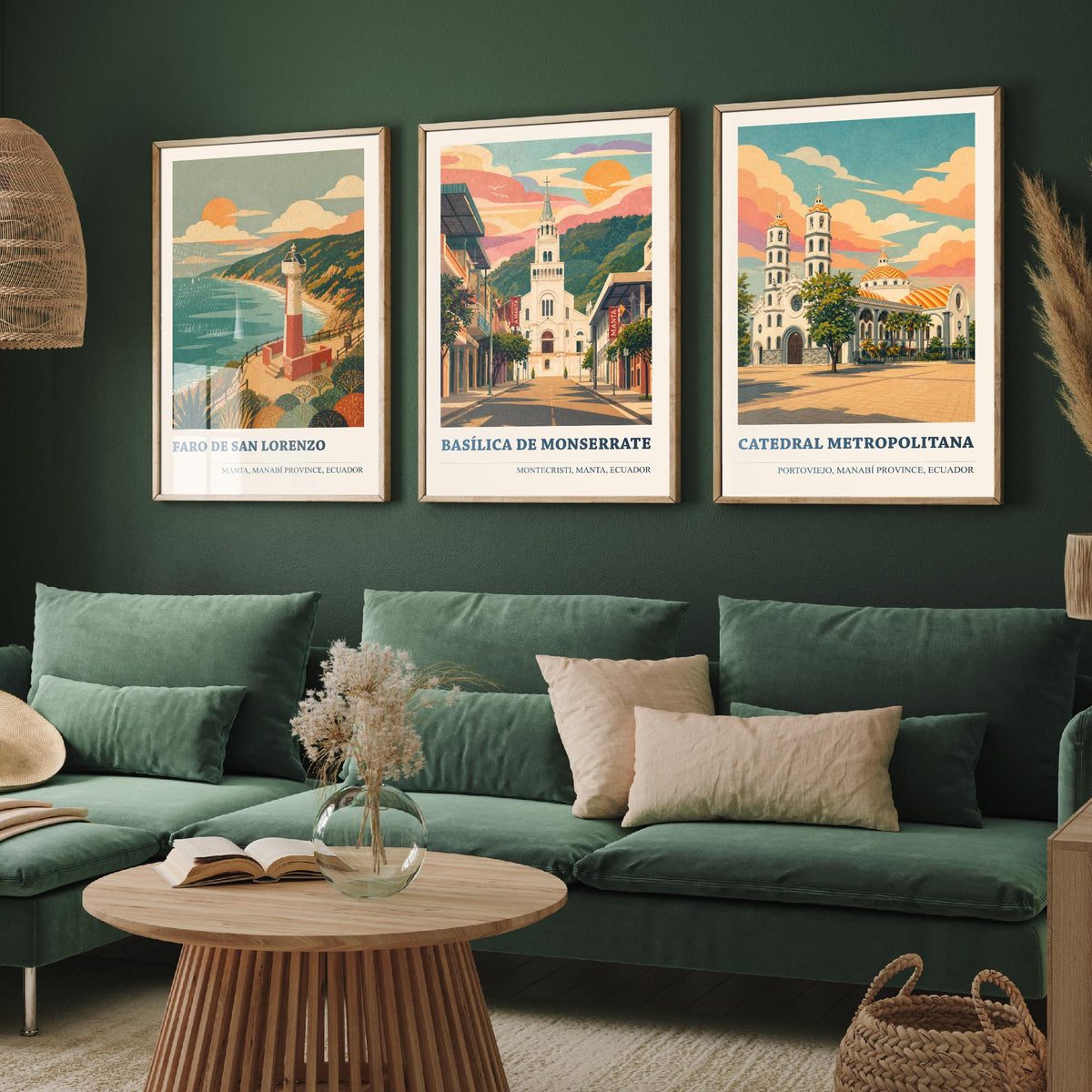 Ecuador Manabi Set of Three Prints | Manta Montecristi Portoviejo | Vintage Coast Travel Wall Art Poster Illustration
