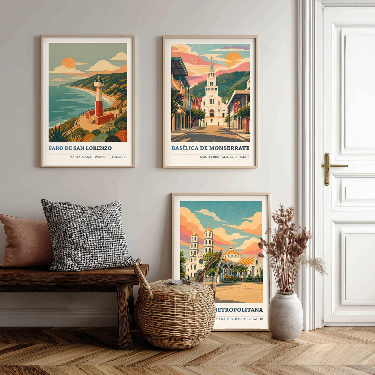 Ecuador Manabi Set of Three Prints | Manta Montecristi Portoviejo | Vintage Coast Travel Wall Art Poster Illustration