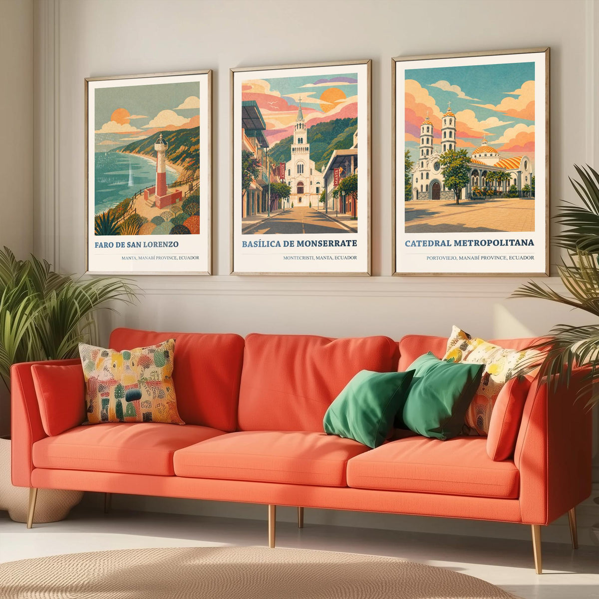 Ecuador Manabi Set of Three Prints | Manta Montecristi Portoviejo | Vintage Coast Travel Wall Art Poster Illustration