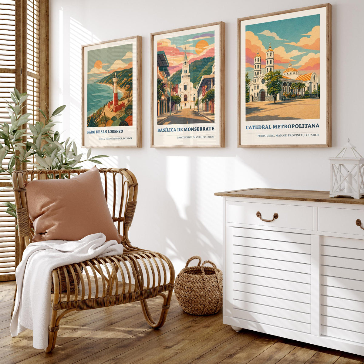 Ecuador Manabi Set of Three Prints | Manta Montecristi Portoviejo | Vintage Coast Travel Wall Art Poster Illustration