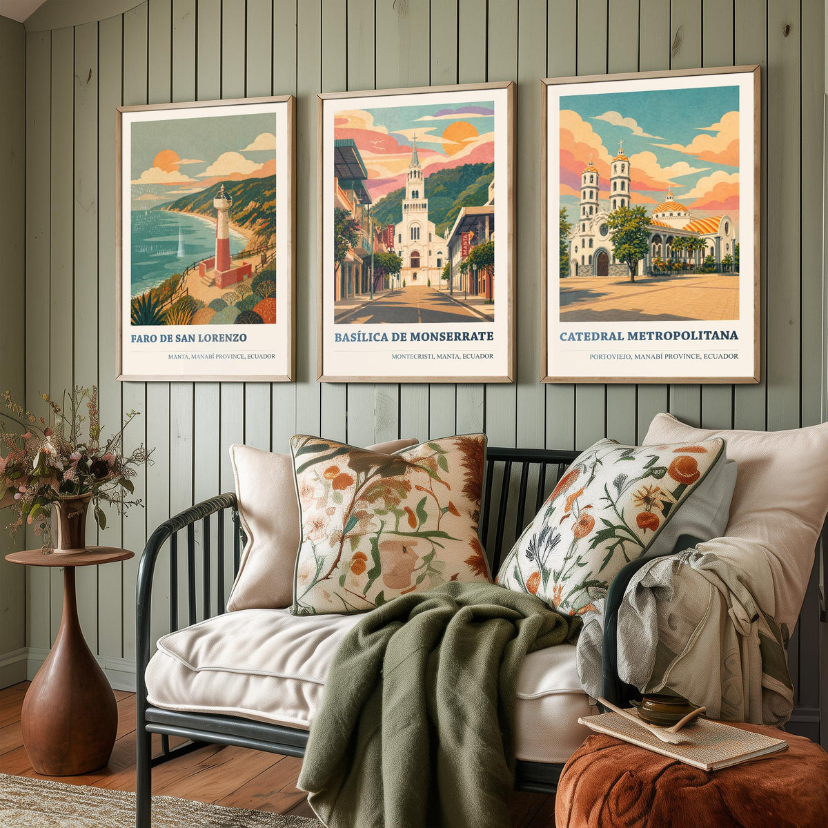 Ecuador Manabi Set of Three Prints | Manta Montecristi Portoviejo | Vintage Coast Travel Wall Art Poster Illustration