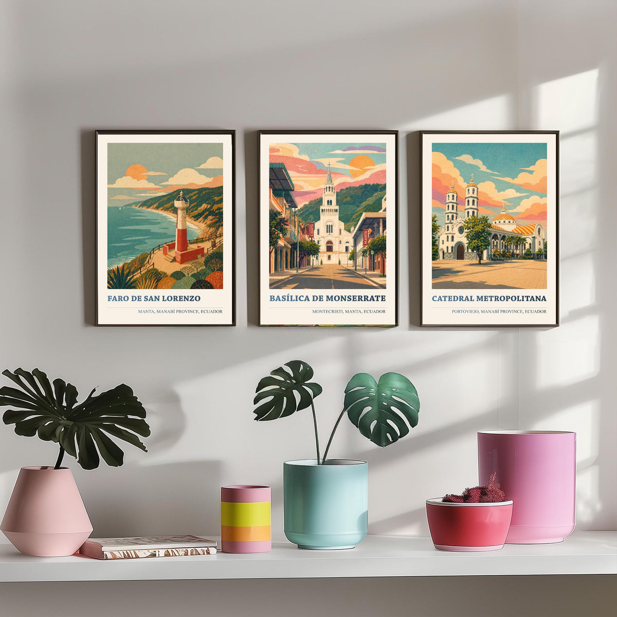 Ecuador Manabi Set of Three Prints | Manta Montecristi Portoviejo | Vintage Coast Travel Wall Art Poster Illustration