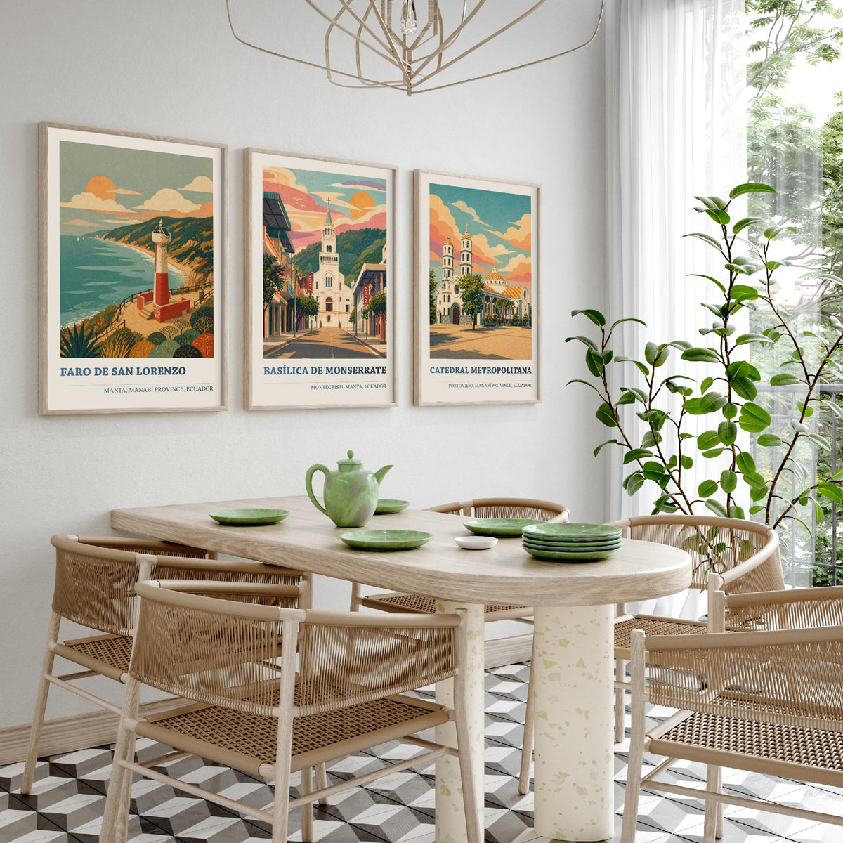 Ecuador Manabi Set of Three Prints | Manta Montecristi Portoviejo | Vintage Coast Travel Wall Art Poster Illustration