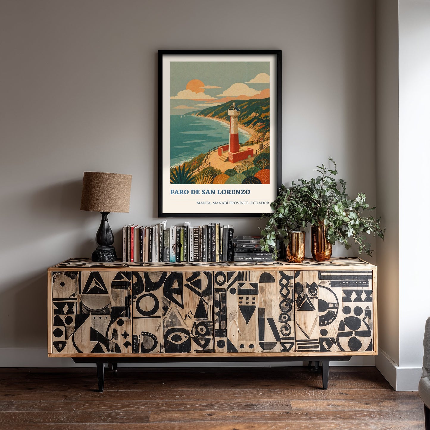 Manta Ecuador Travel Poster - Faro de San Lorenzo Art Print - Vibrant Coastal Illustration - Lighthouse Beach 1/3