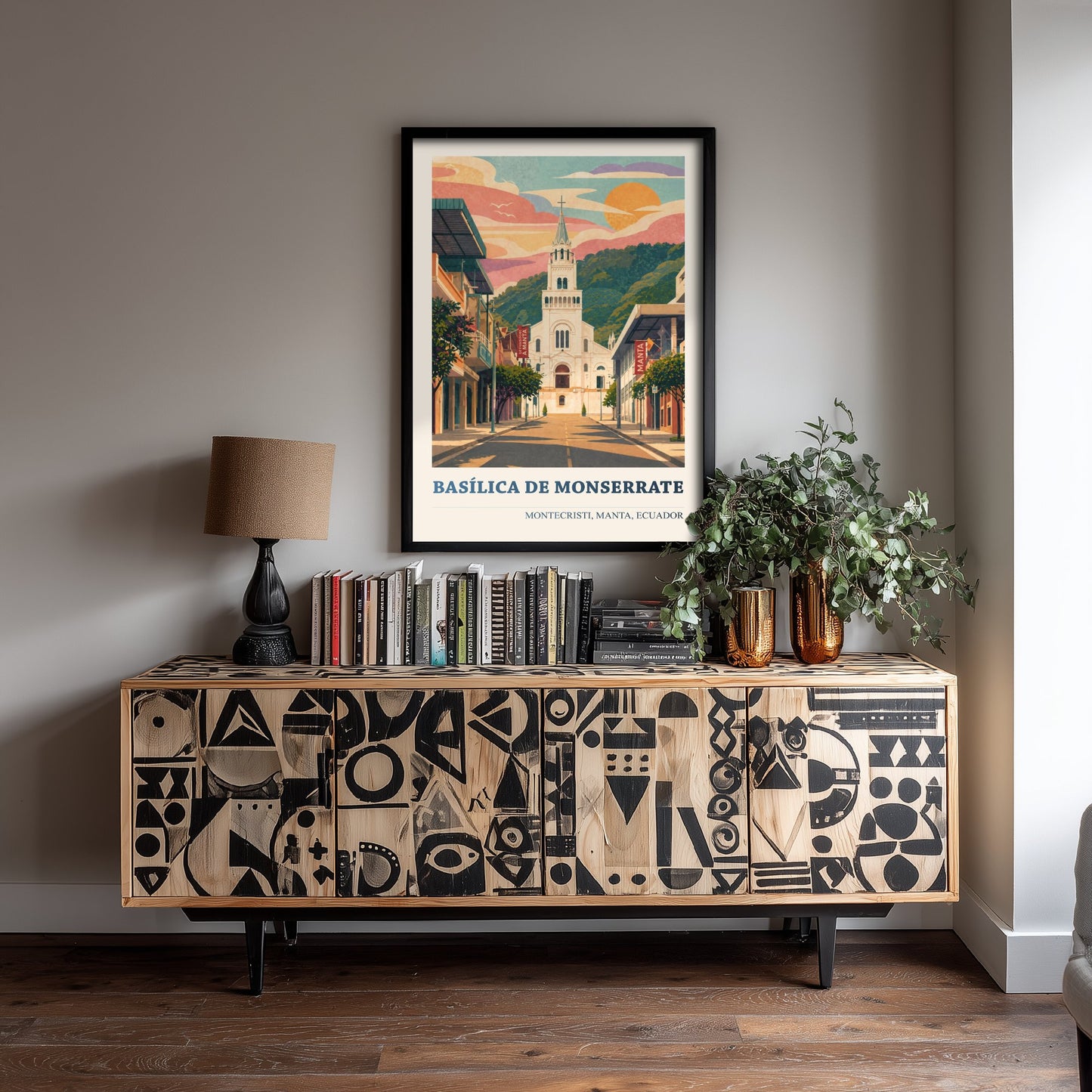 Montecristi Ecuador Travel Poster - Basilica de Monserrate Art Print - Vibrant City Illustration - White Church 2/3
