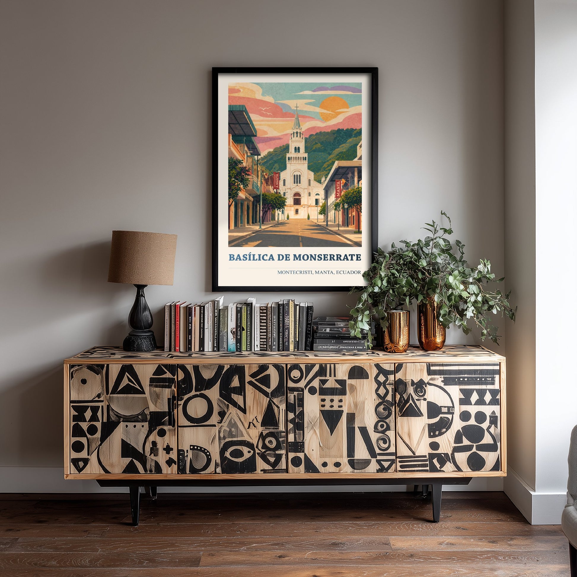 Montecristi Ecuador Travel Poster - Basilica de Monserrate Art Print - Vibrant City Illustration - White Church 2/3
