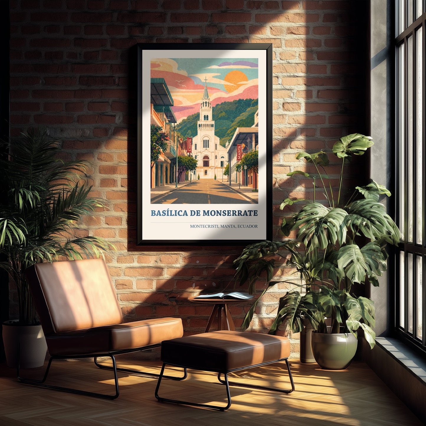 Montecristi Ecuador Travel Poster - Basilica de Monserrate Art Print - Vibrant City Illustration - White Church 2/3
