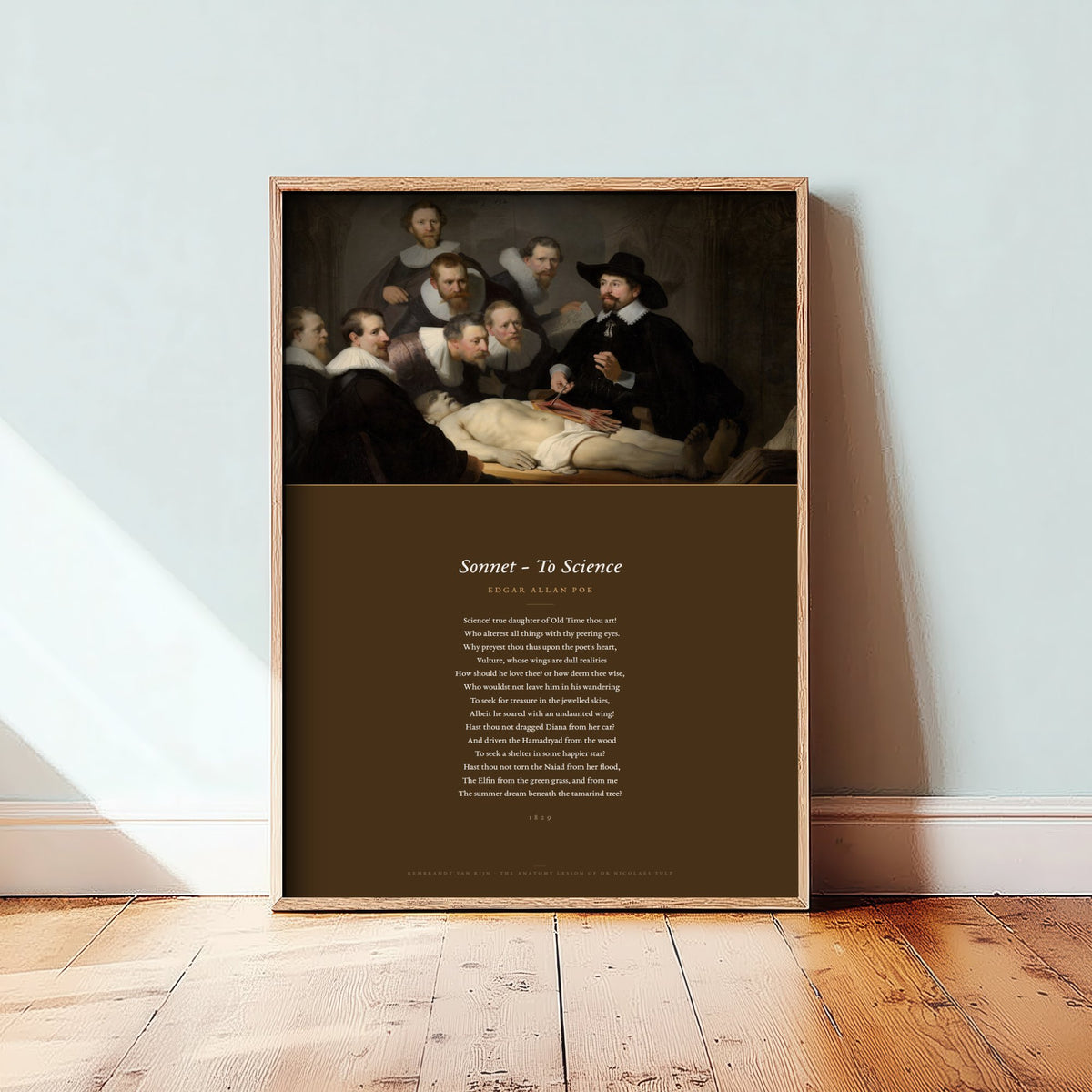 Sonnet To Science by Edgar Allan Poe Art Print - Full Poem over Rembrandt Anatomy Lesson Painting - Poetry Poster