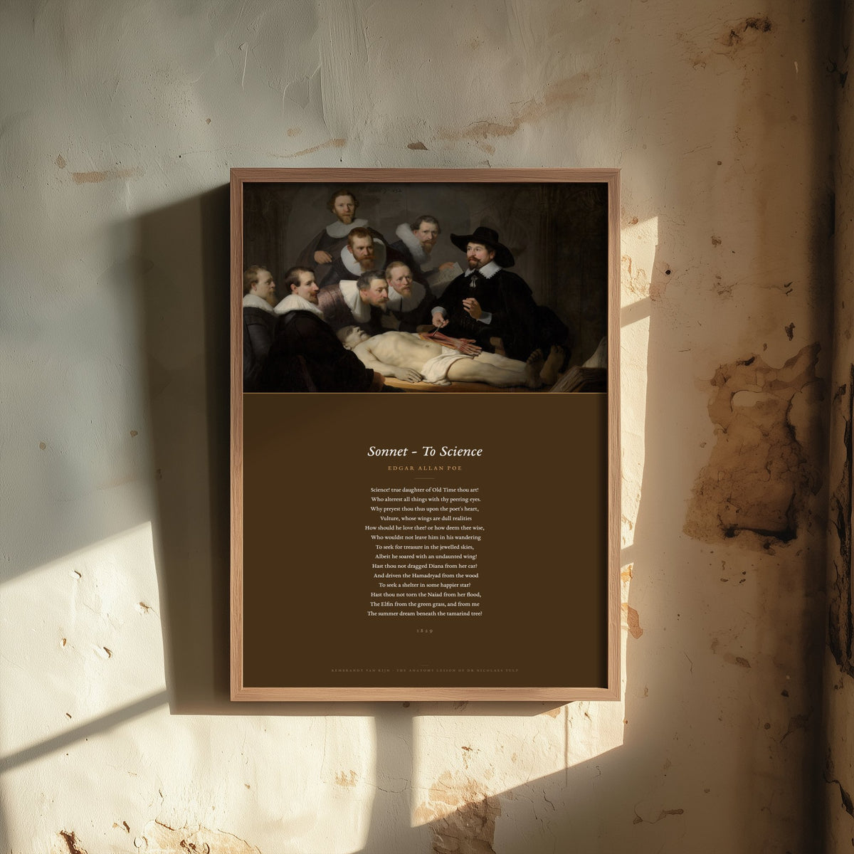 Sonnet To Science by Edgar Allan Poe Art Print - Full Poem over Rembrandt Anatomy Lesson Painting - Poetry Poster