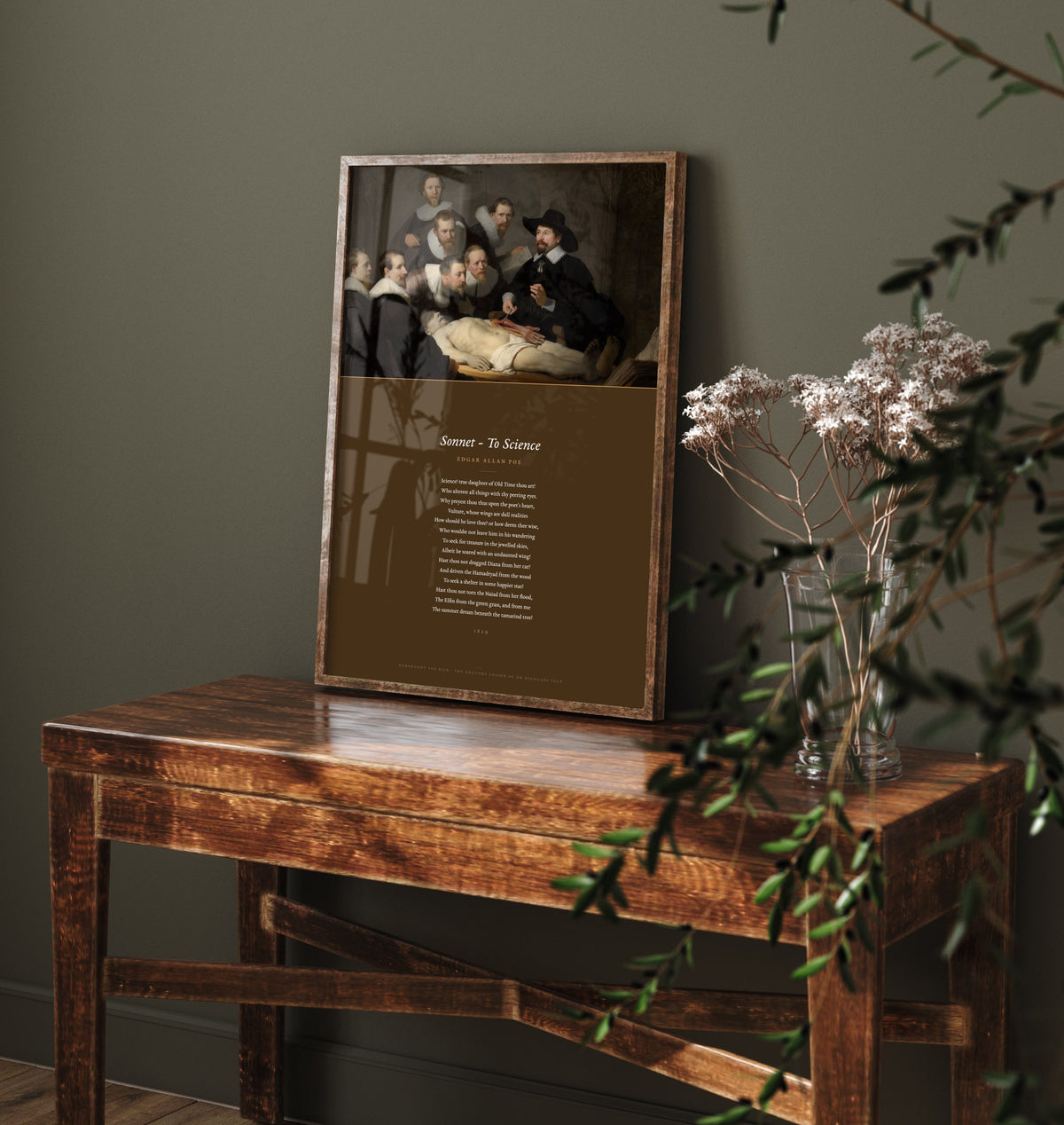 Sonnet To Science by Edgar Allan Poe Art Print - Full Poem over Rembrandt Anatomy Lesson Painting - Poetry Poster