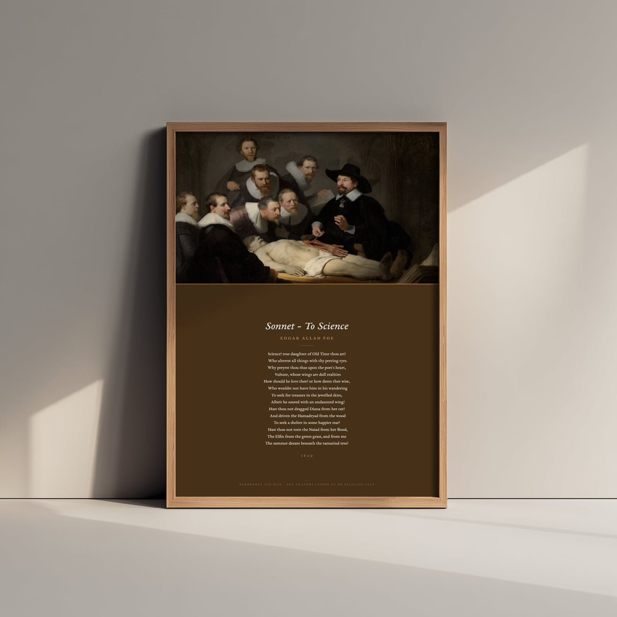 Sonnet To Science by Edgar Allan Poe Art Print - Full Poem over Rembrandt Anatomy Lesson Painting - Poetry Poster