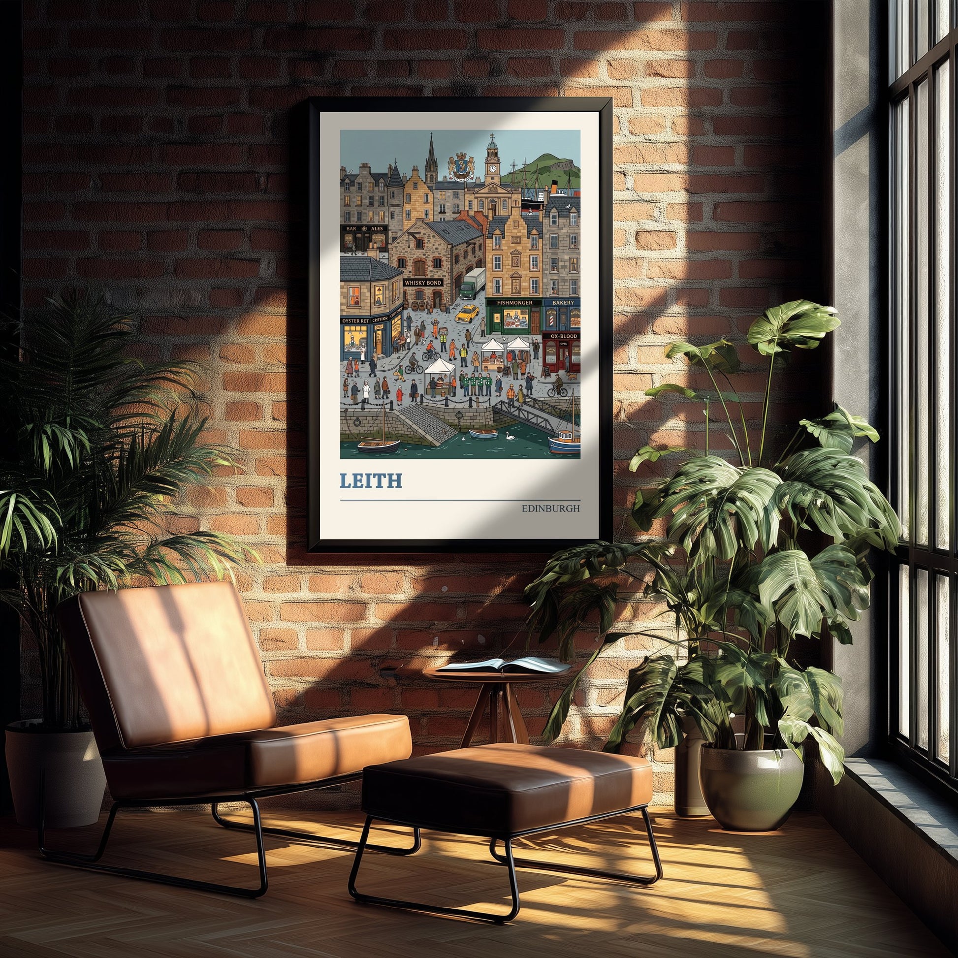 Leith Edinburgh Art Print - Harbour Folk Art Illustration - Whisky Bond and Fishing Boats - Scottish Port Travel Poster 3/3