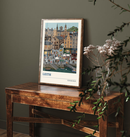 Leith Edinburgh Art Print - Harbour Folk Art Illustration - Whisky Bond and Fishing Boats - Scottish Port Travel Poster 3/3