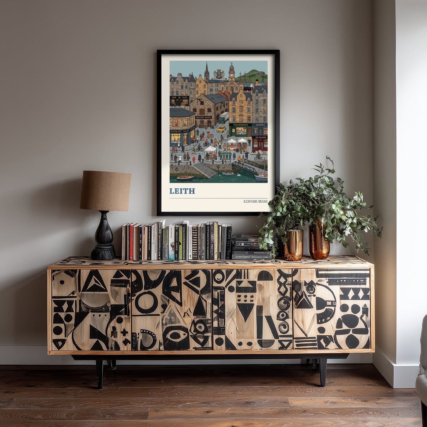 Leith Edinburgh Art Print - Harbour Folk Art Illustration - Whisky Bond and Fishing Boats - Scottish Port Travel Poster 3/3