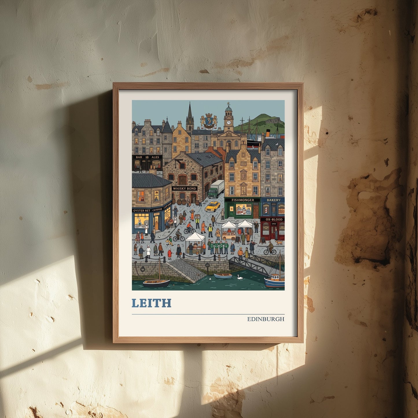 Leith Edinburgh Art Print - Harbour Folk Art Illustration - Whisky Bond and Fishing Boats - Scottish Port Travel Poster 3/3