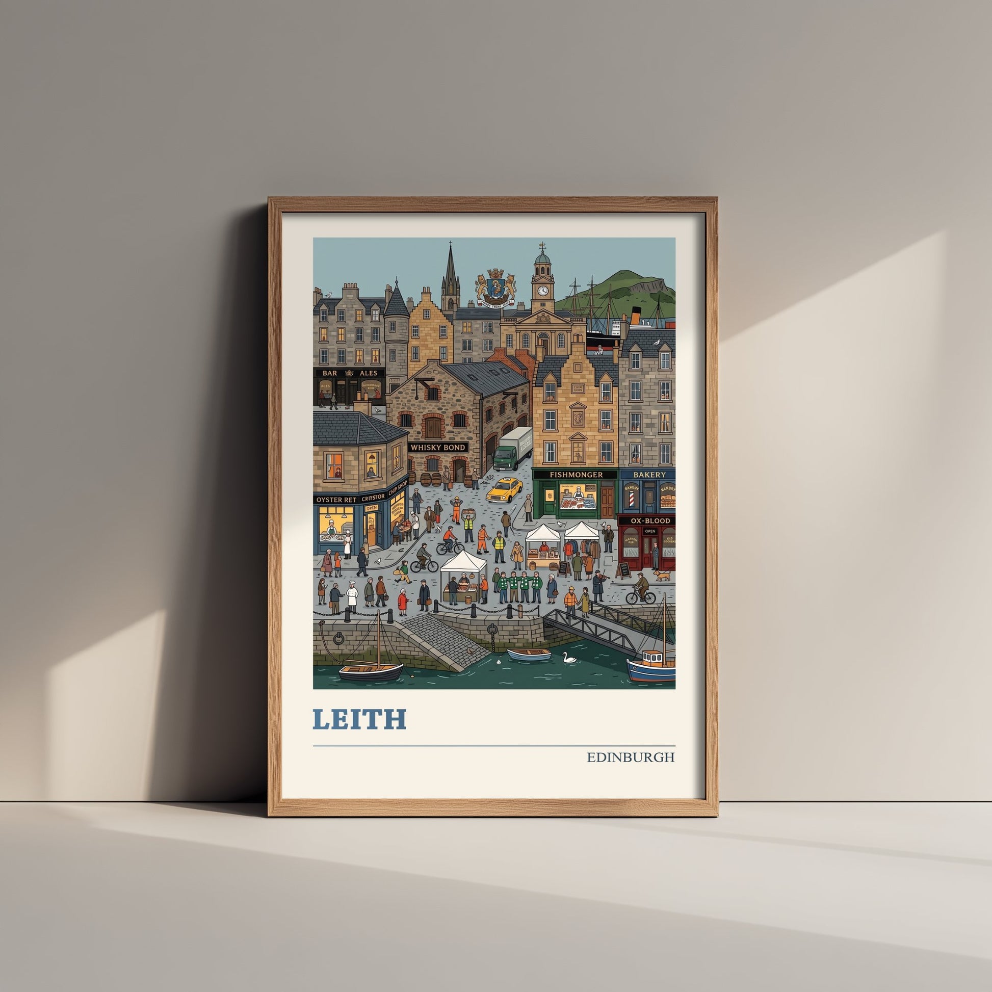Leith Edinburgh Art Print - Harbour Folk Art Illustration - Whisky Bond and Fishing Boats - Scottish Port Travel Poster 3/3