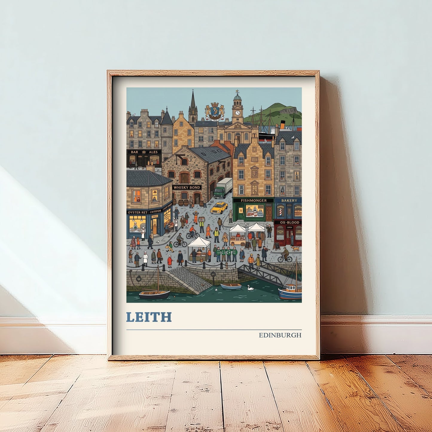 Leith Edinburgh Art Print - Harbour Folk Art Illustration - Whisky Bond and Fishing Boats - Scottish Port Travel Poster 3/3