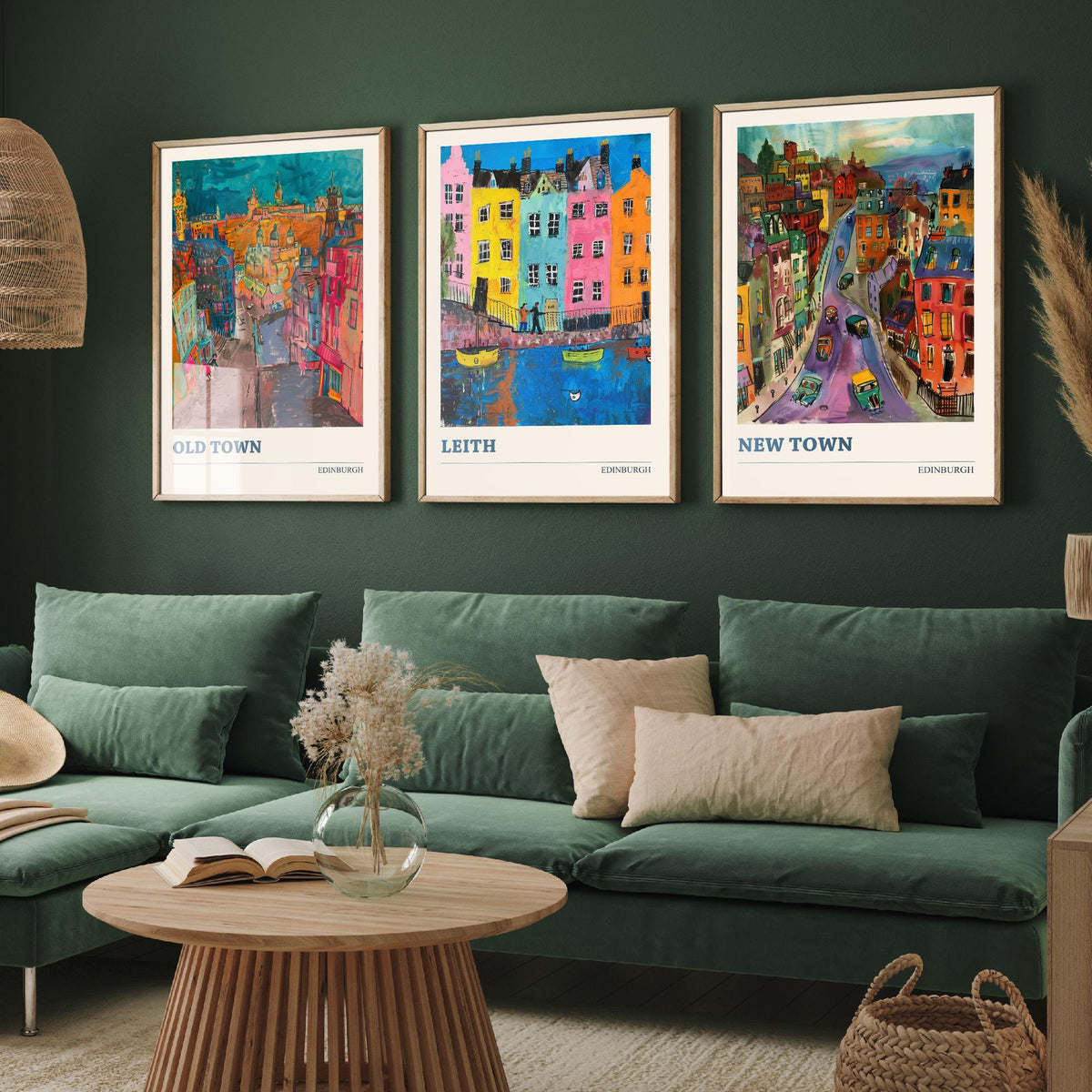 Edinburgh Scotland Set of Three Prints | Old Town Leith New Town | Expressive Vibrant Travel Wall Art Poster Painting
