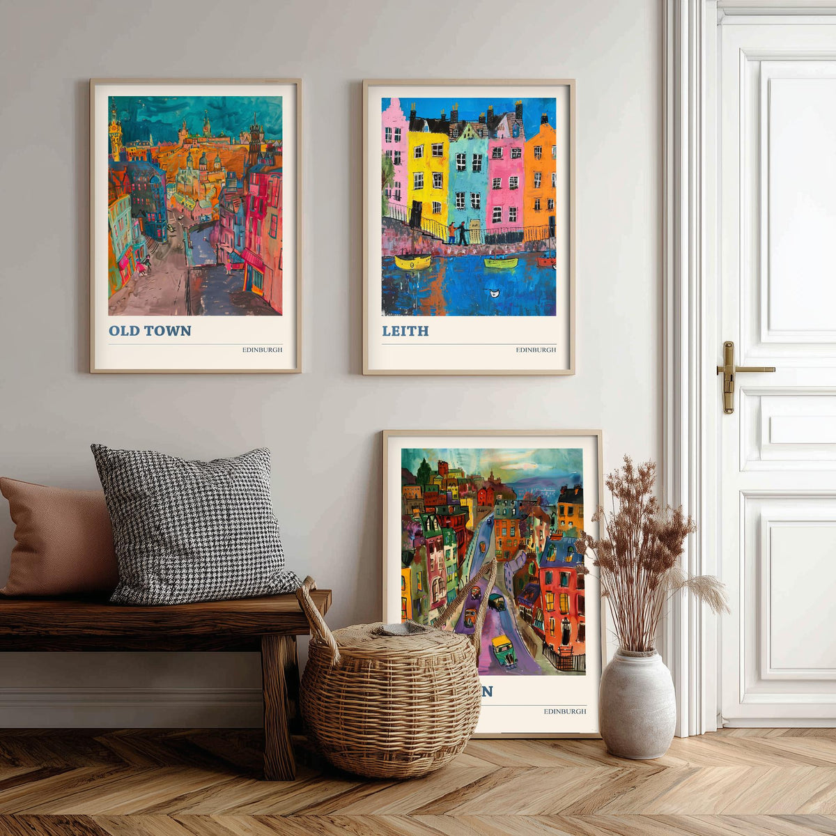 Edinburgh Scotland Set of Three Prints | Old Town Leith New Town | Expressive Vibrant Travel Wall Art Poster Painting