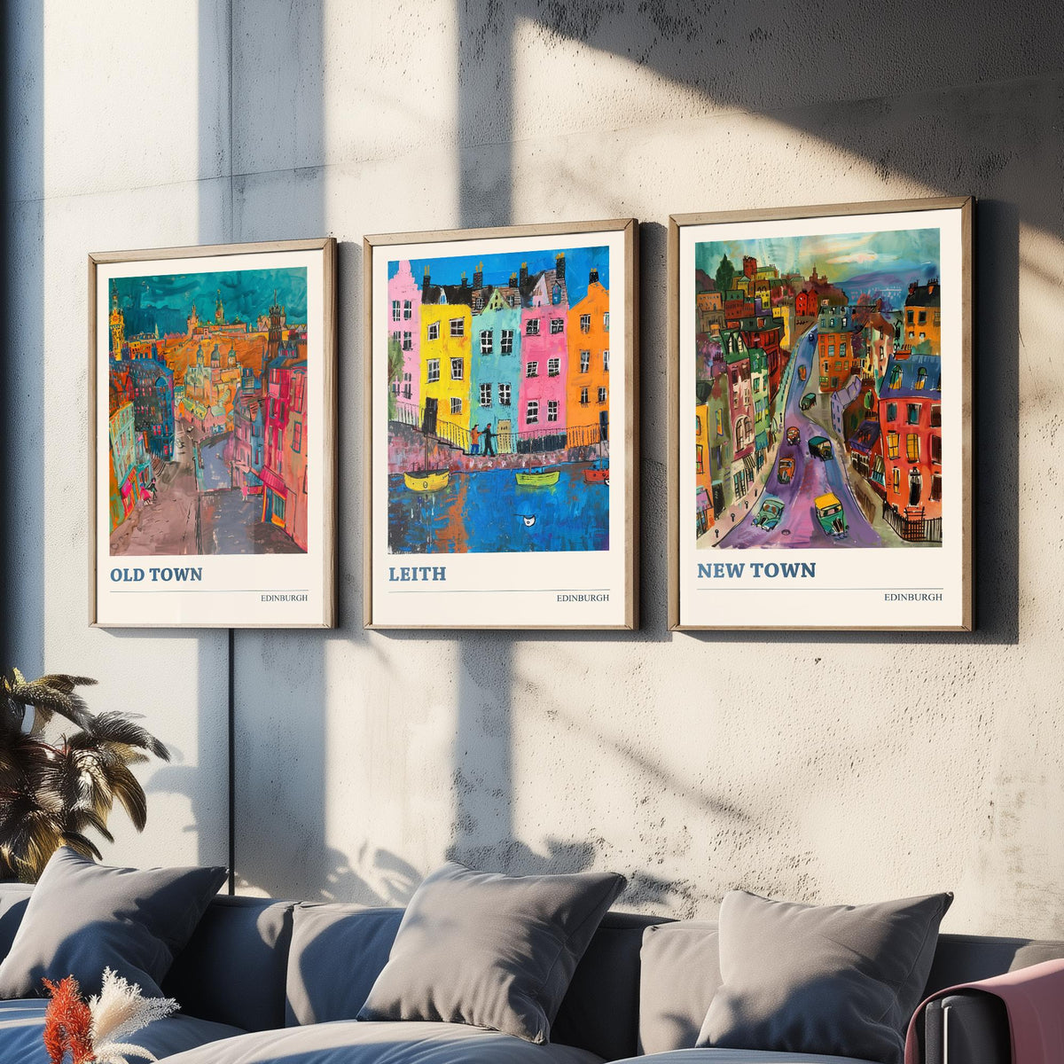 Edinburgh Scotland Set of Three Prints | Old Town Leith New Town | Expressive Vibrant Travel Wall Art Poster Painting