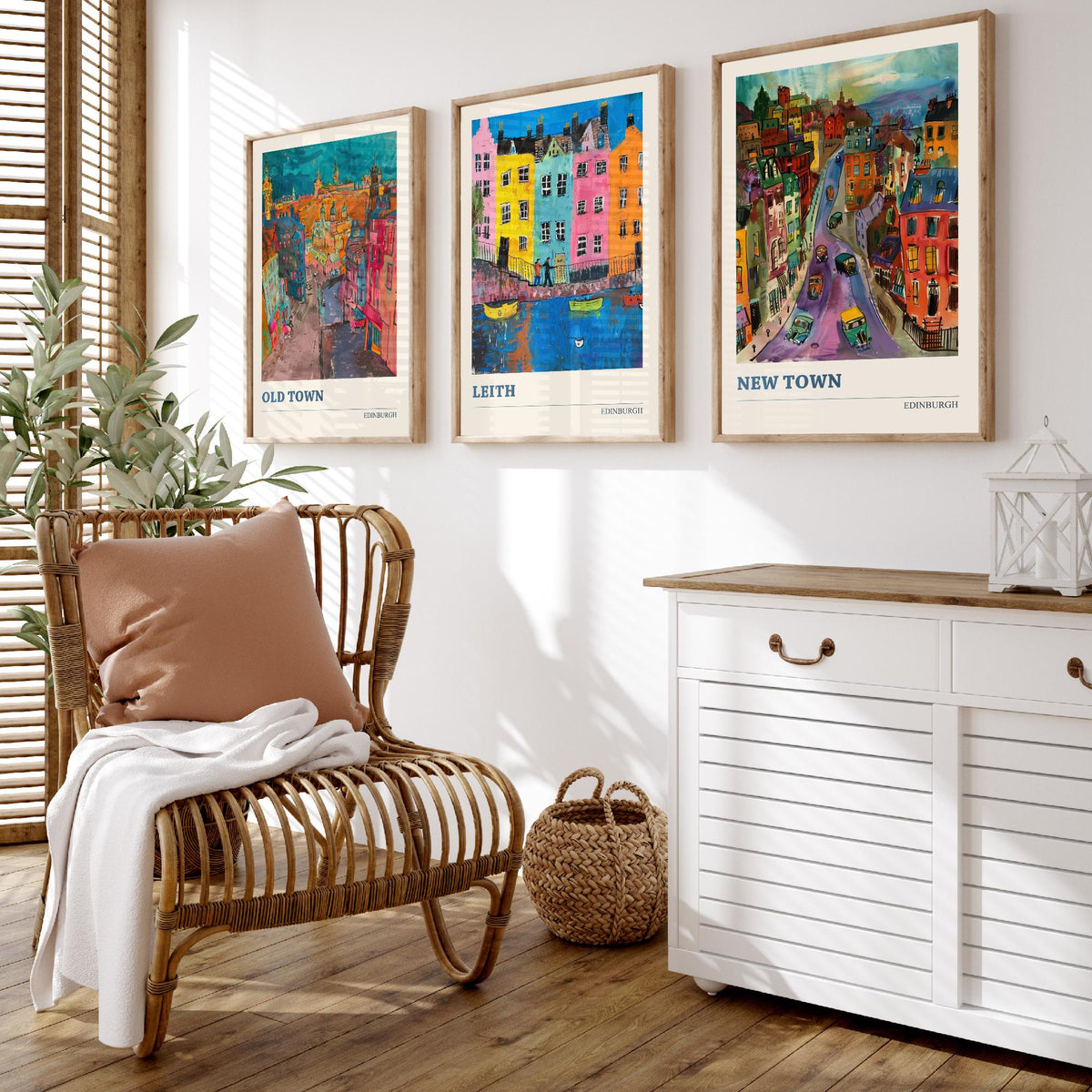 Edinburgh Scotland Set of Three Prints | Old Town Leith New Town | Expressive Vibrant Travel Wall Art Poster Painting