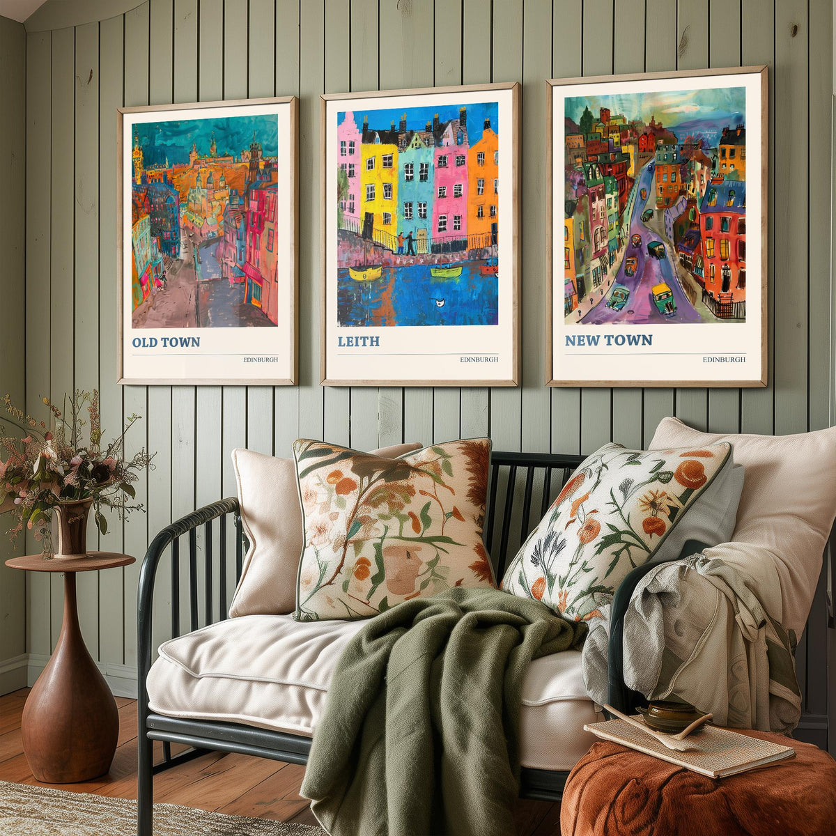 Edinburgh Scotland Set of Three Prints | Old Town Leith New Town | Expressive Vibrant Travel Wall Art Poster Painting