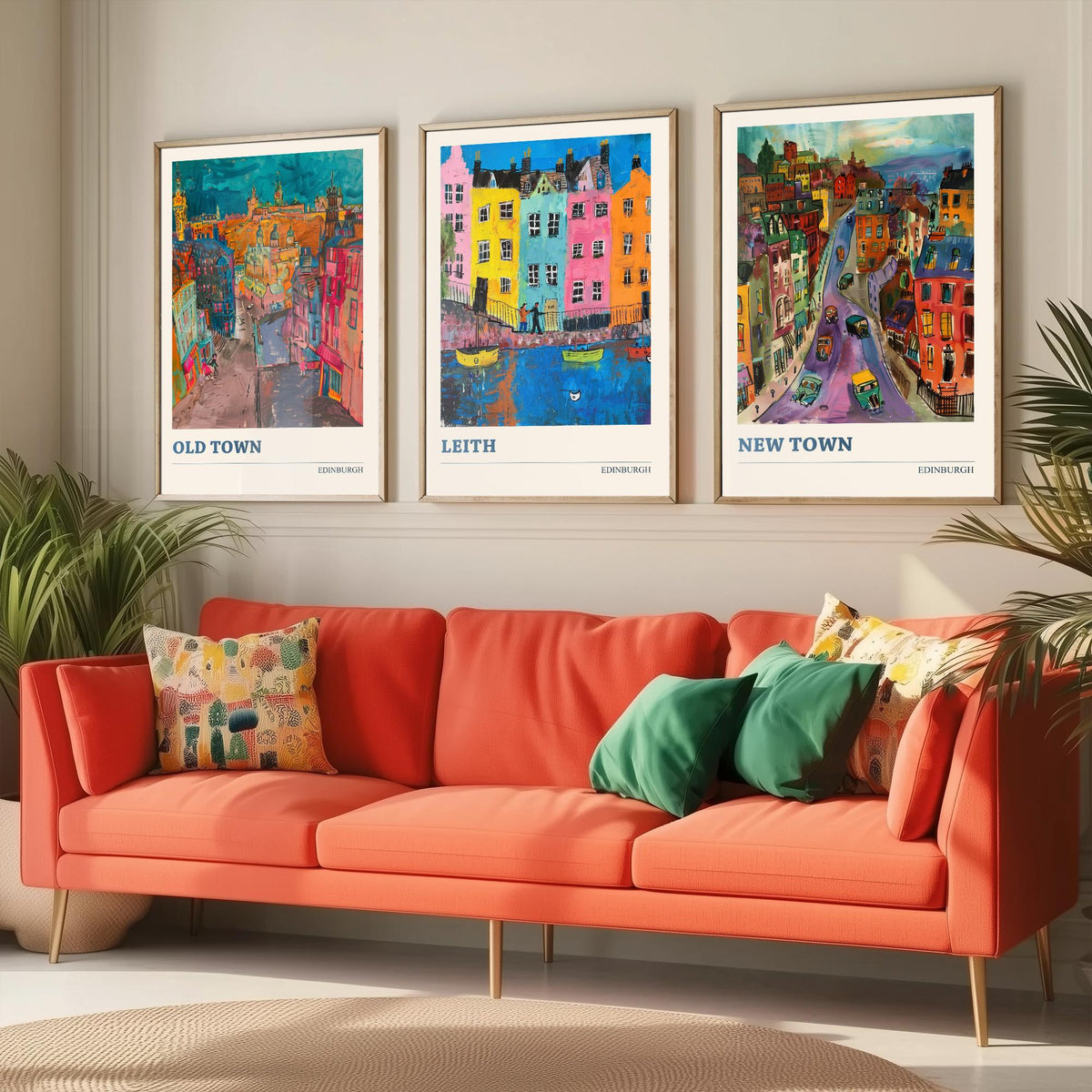 Edinburgh Scotland Set of Three Prints | Old Town Leith New Town | Expressive Vibrant Travel Wall Art Poster Painting