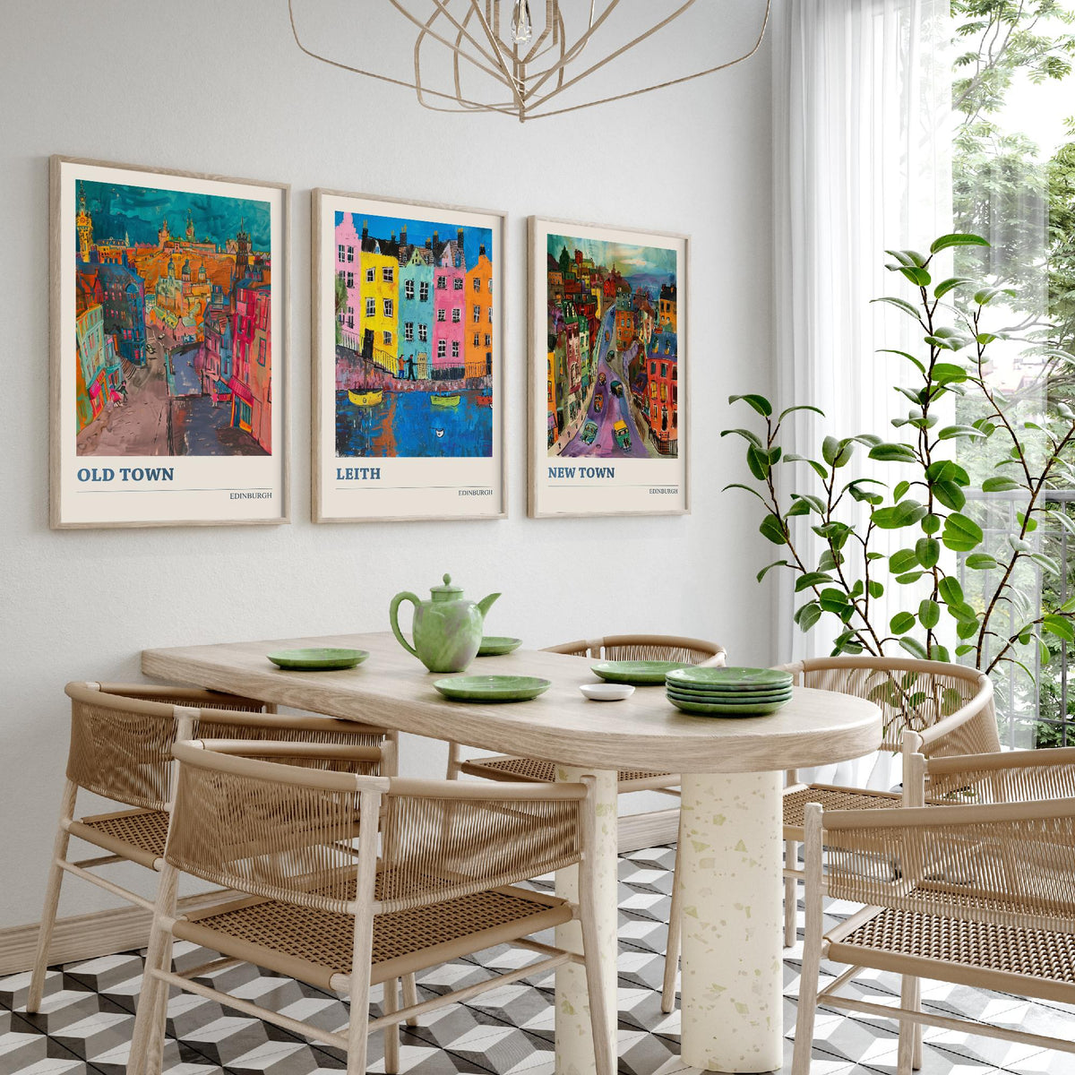 Edinburgh Scotland Set of Three Prints | Old Town Leith New Town | Expressive Vibrant Travel Wall Art Poster Painting