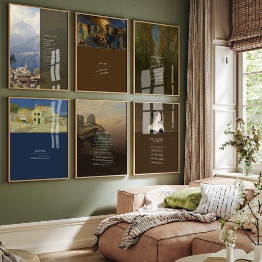 Set of Six Edna St Vincent Millay Poem Art Prints - 6 Full Poems over Paintings - Posters - First Fig, God's World, Afternoon on a Hill