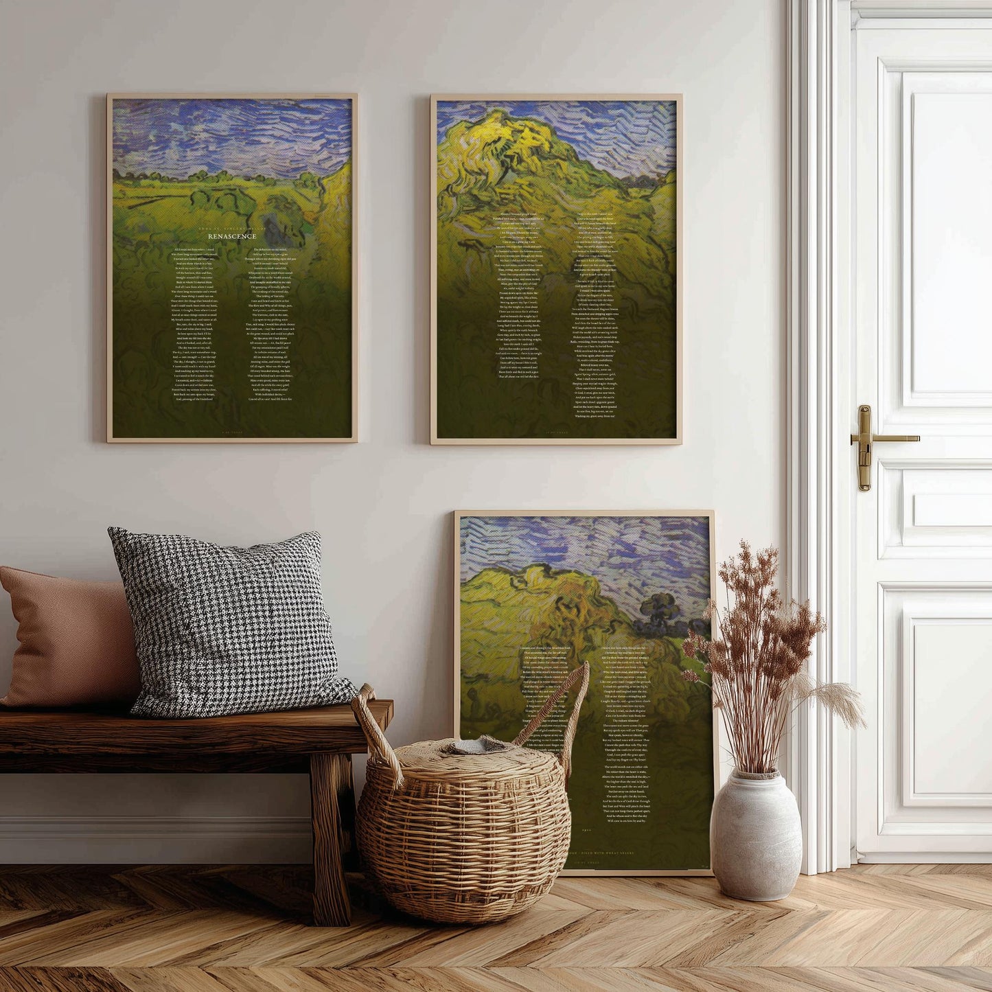 Renascence by Edna St Vincent Millay Set of Three Art Prints - Full Poem over Van Gogh Wheat Stacks Painting - Poetry Poster Triptych