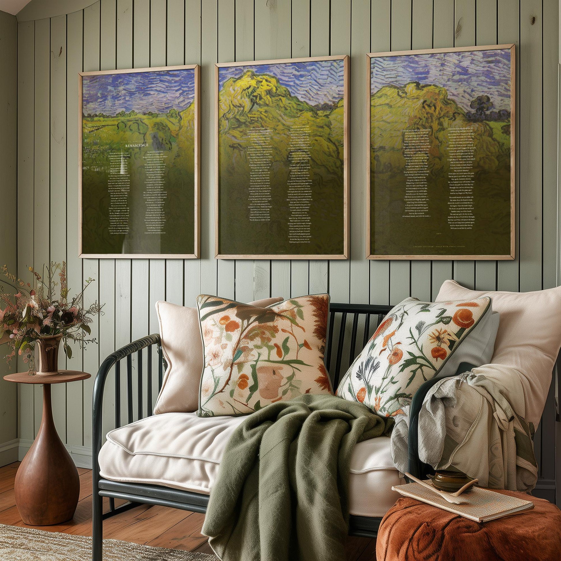 Renascence by Edna St Vincent Millay Set of Three Art Prints - Full Poem over Van Gogh Wheat Stacks Painting - Poetry Poster Triptych