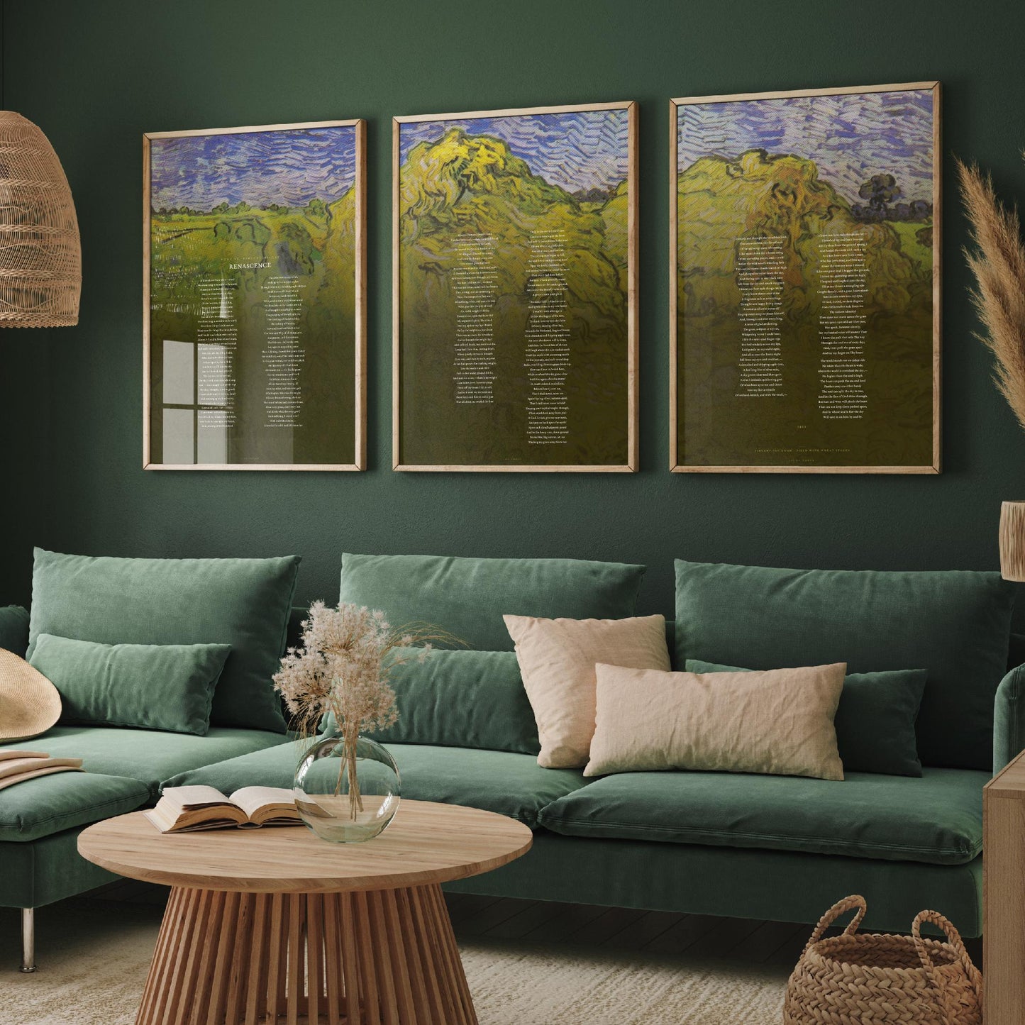 Renascence by Edna St Vincent Millay Set of Three Art Prints - Full Poem over Van Gogh Wheat Stacks Painting - Poetry Poster Triptych