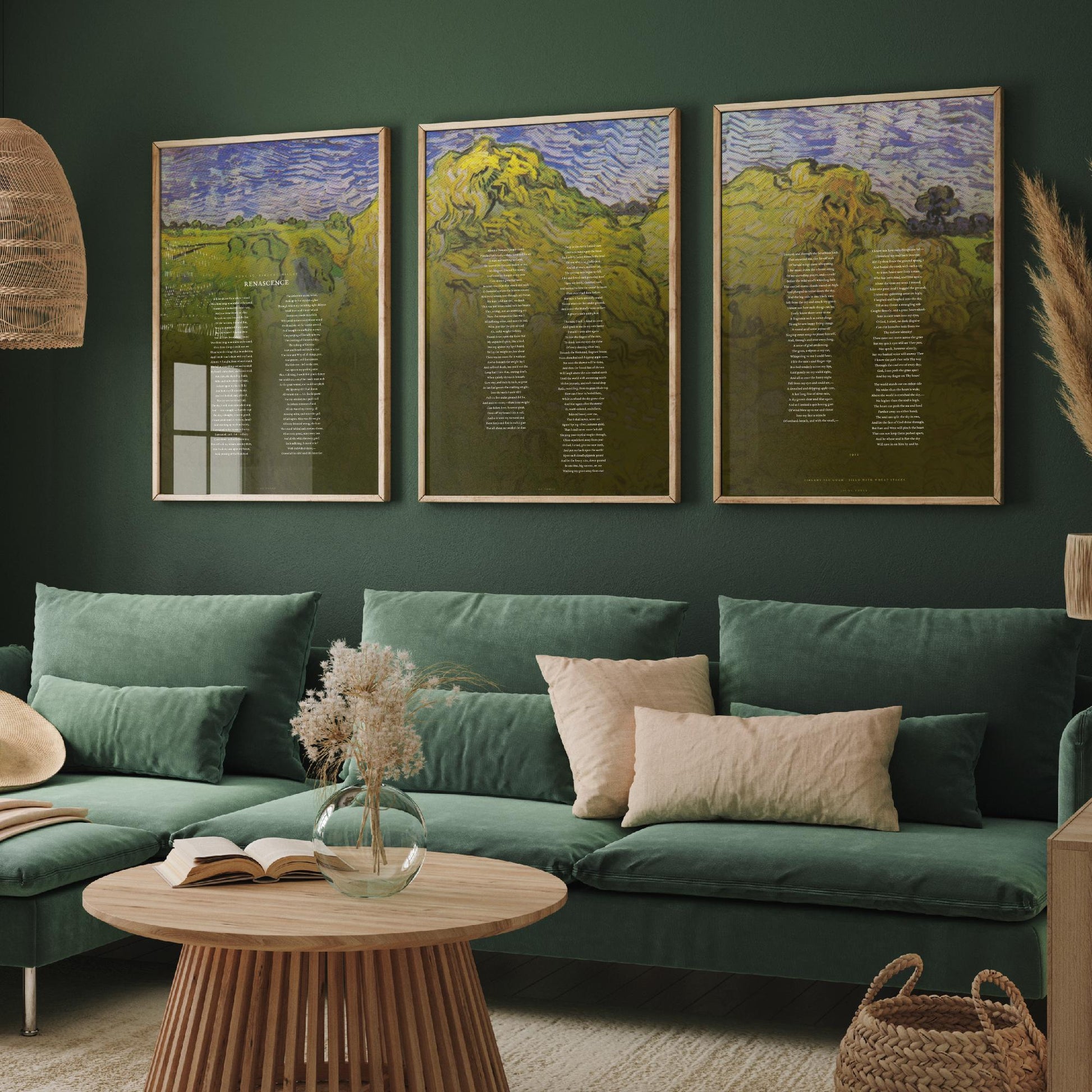 Renascence by Edna St Vincent Millay Set of Three Art Prints - Full Poem over Van Gogh Wheat Stacks Painting - Poetry Poster Triptych