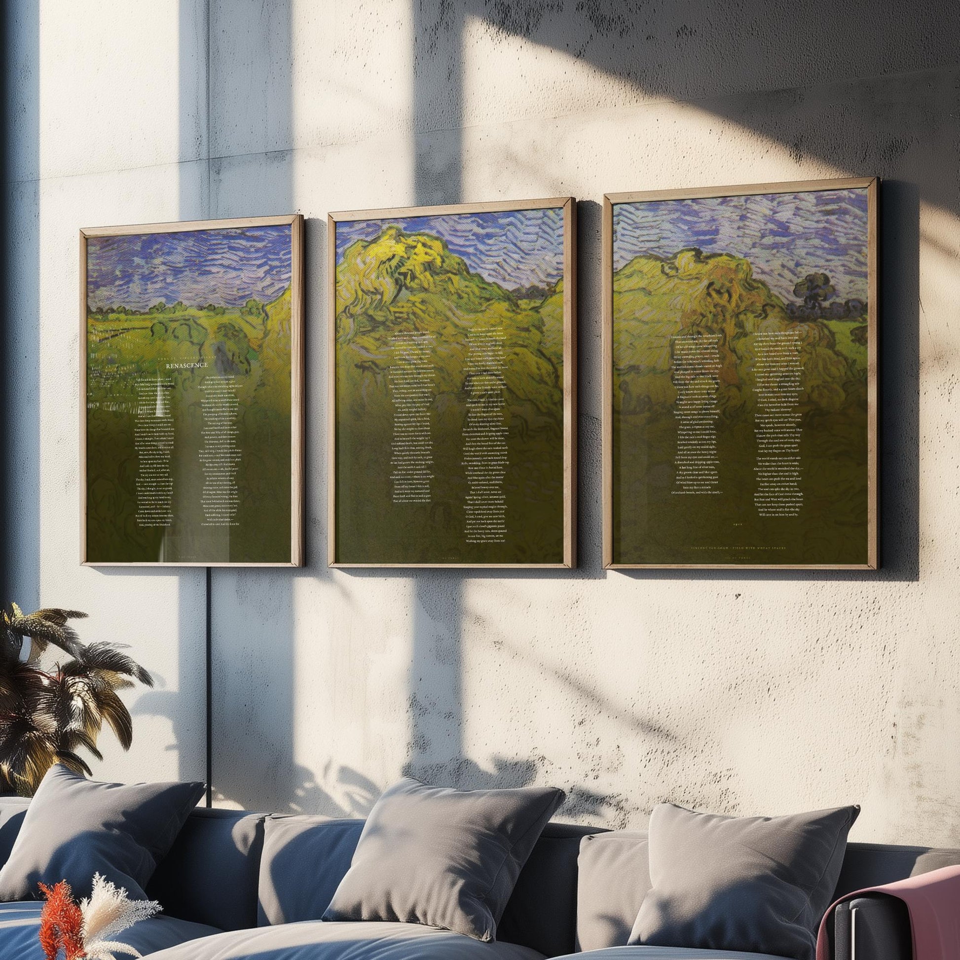 Renascence by Edna St Vincent Millay Set of Three Art Prints - Full Poem over Van Gogh Wheat Stacks Painting - Poetry Poster Triptych