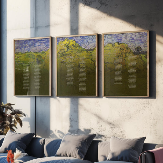Renascence by Edna St Vincent Millay Set of Three Art Prints - Full Poem over Van Gogh Wheat Stacks Painting - Poetry Poster Triptych