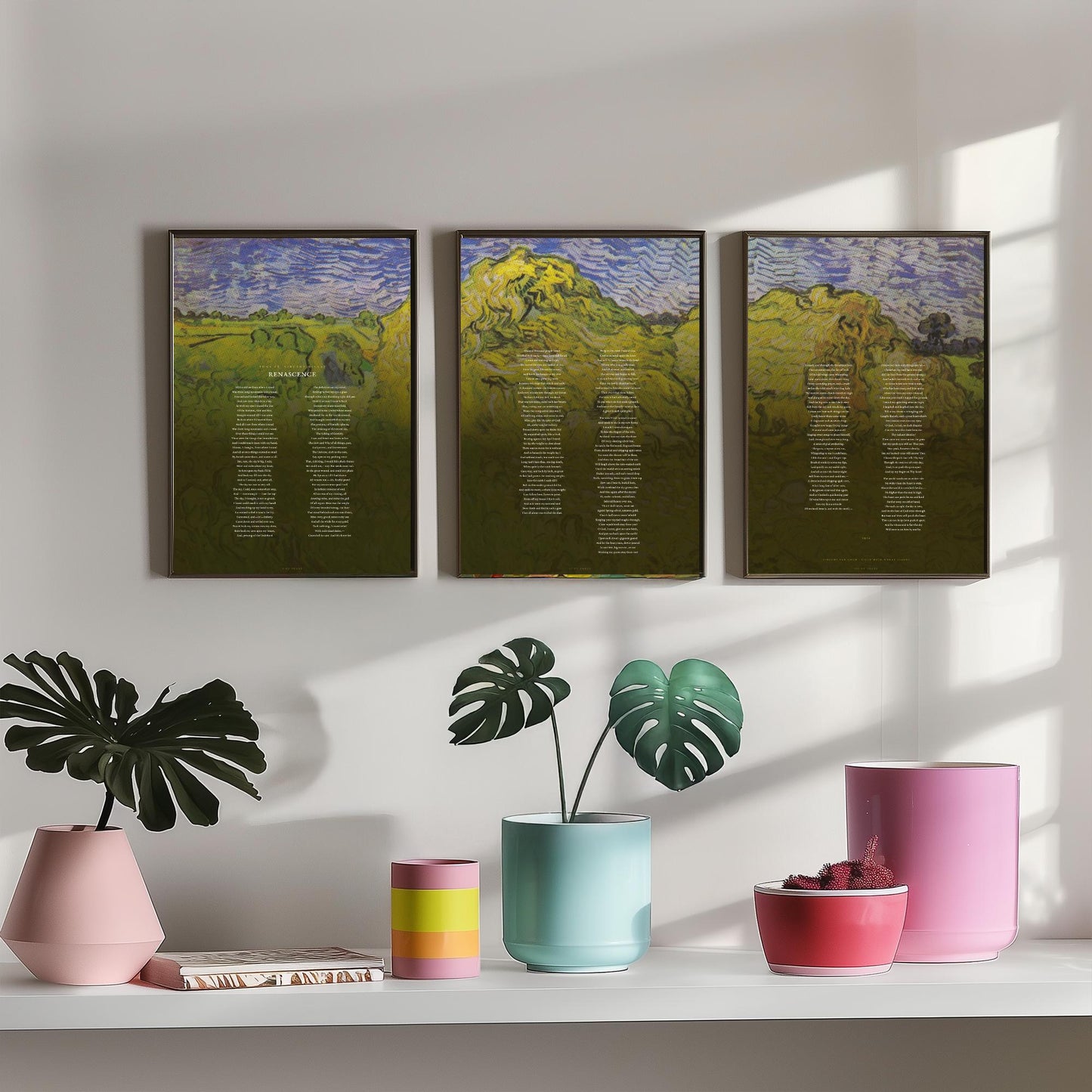 Renascence by Edna St Vincent Millay Set of Three Art Prints - Full Poem over Van Gogh Wheat Stacks Painting - Poetry Poster Triptych
