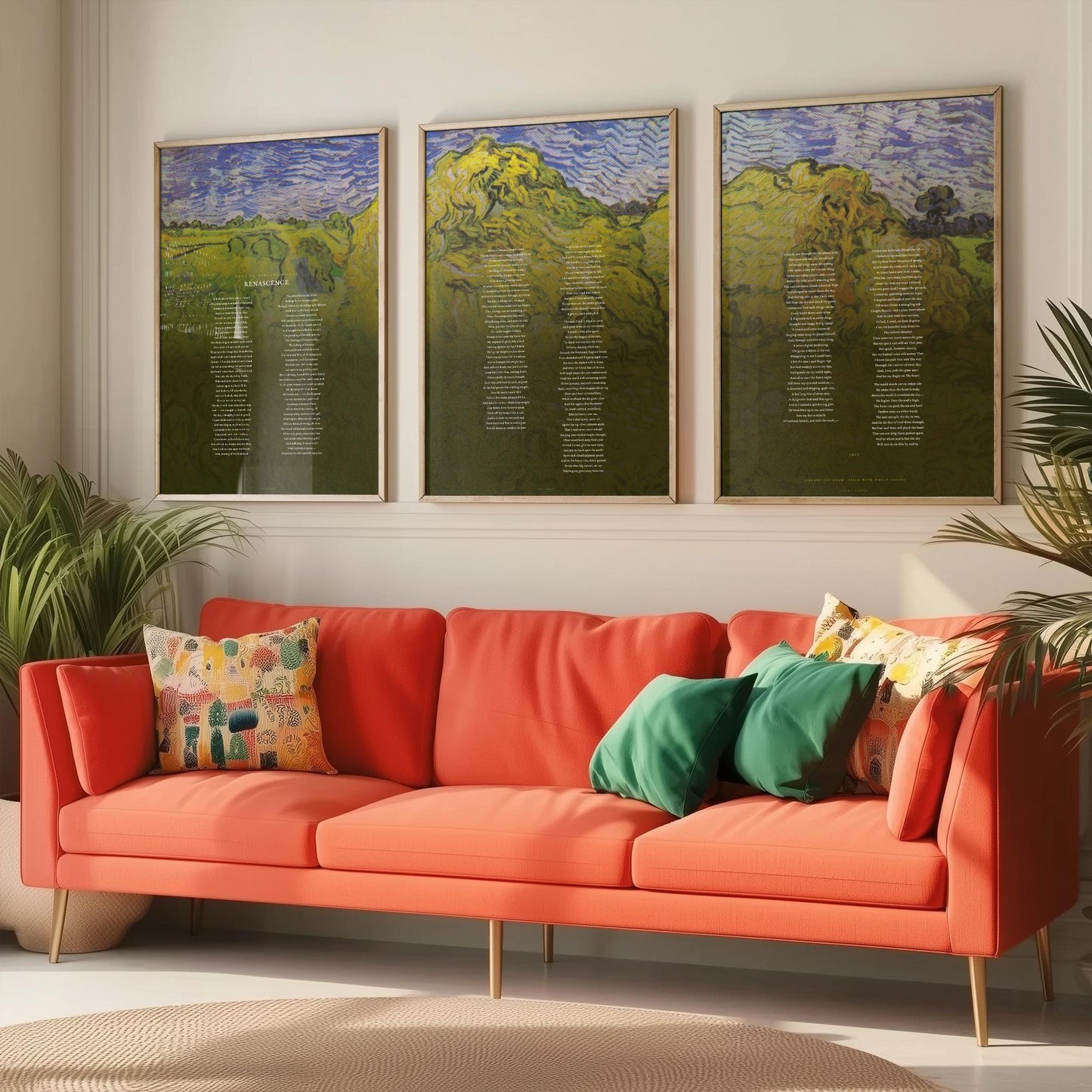 Renascence by Edna St Vincent Millay Set of Three Art Prints - Full Poem over Van Gogh Wheat Stacks Painting - Poetry Poster Triptych
