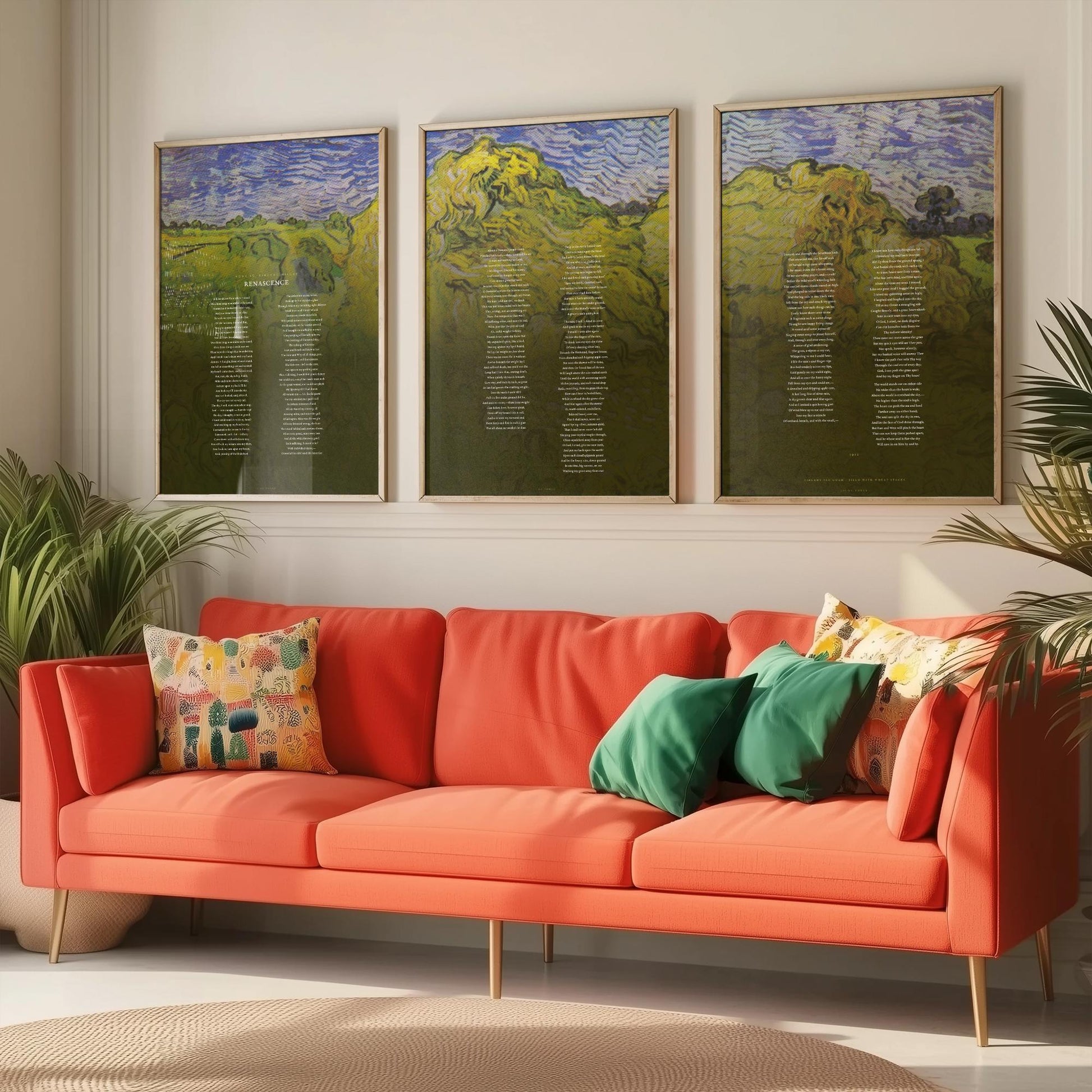 Renascence by Edna St Vincent Millay Set of Three Art Prints - Full Poem over Van Gogh Wheat Stacks Painting - Poetry Poster Triptych