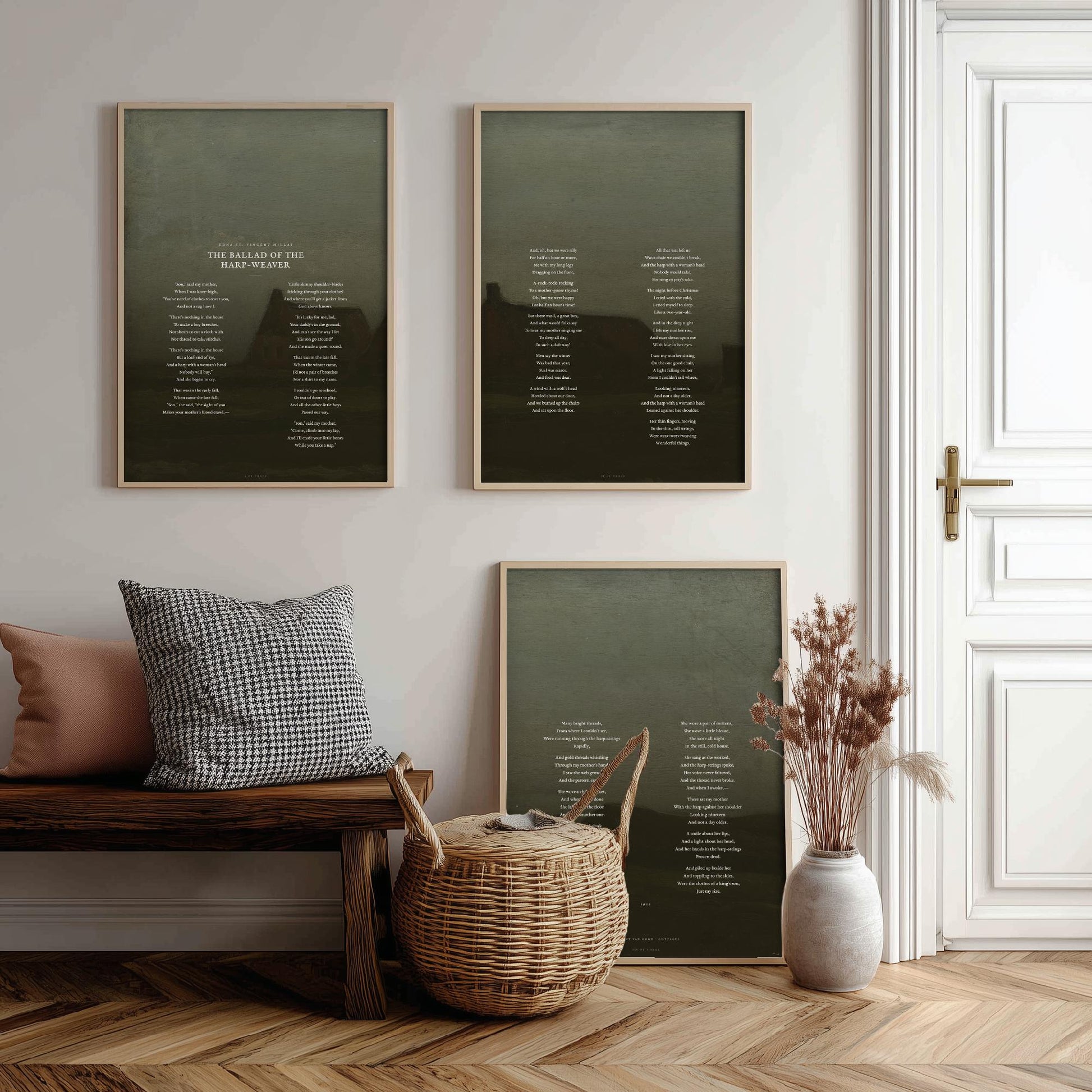 The Ballad of the Harp Weaver by Edna St Vincent Millay Set of Three Art Prints - Full Poem over Van Gogh Painting - Poetry Poster Triptych