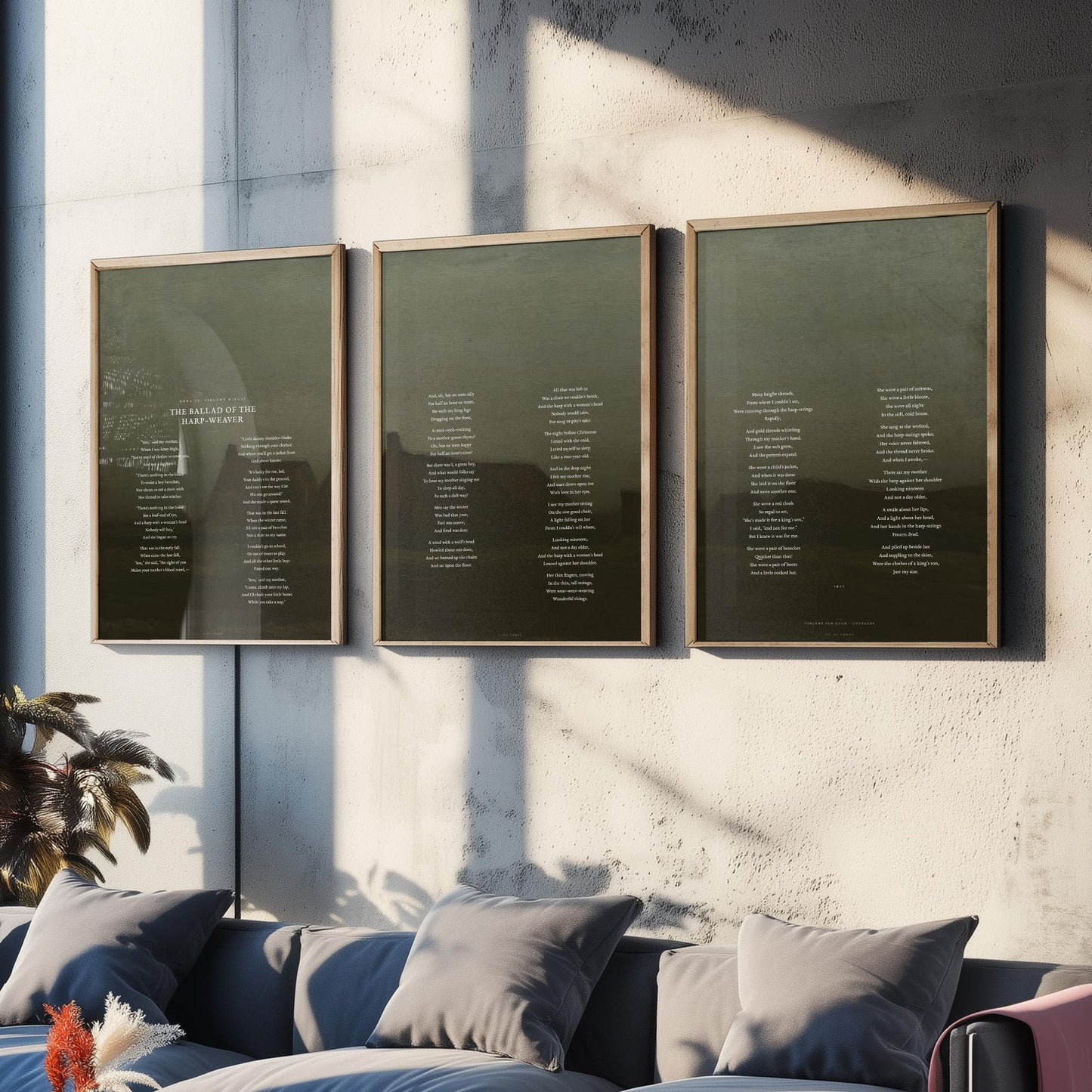 The Ballad of the Harp Weaver by Edna St Vincent Millay Set of Three Art Prints - Full Poem over Van Gogh Painting - Poetry Poster Triptych