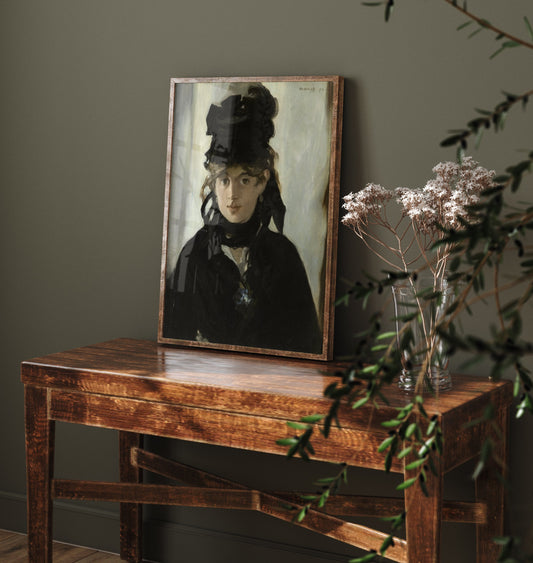 Edouard Manet - Berthe Morisot with a Bouquet of Violets (1872) - Classic Painting Art Print - Impressionist Painter Black Hat Poster
