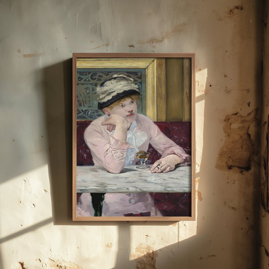 Edouard Manet - The Plum (c. 1877) - Classic Painting Art Print - Paris Cafe Woman Pink Dress Plum Brandy Cigarette Poster