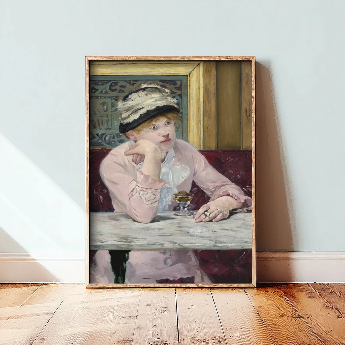 Edouard Manet - The Plum (c. 1877) - Classic Painting Art Print - Paris Cafe Woman Pink Dress Plum Brandy Cigarette Poster