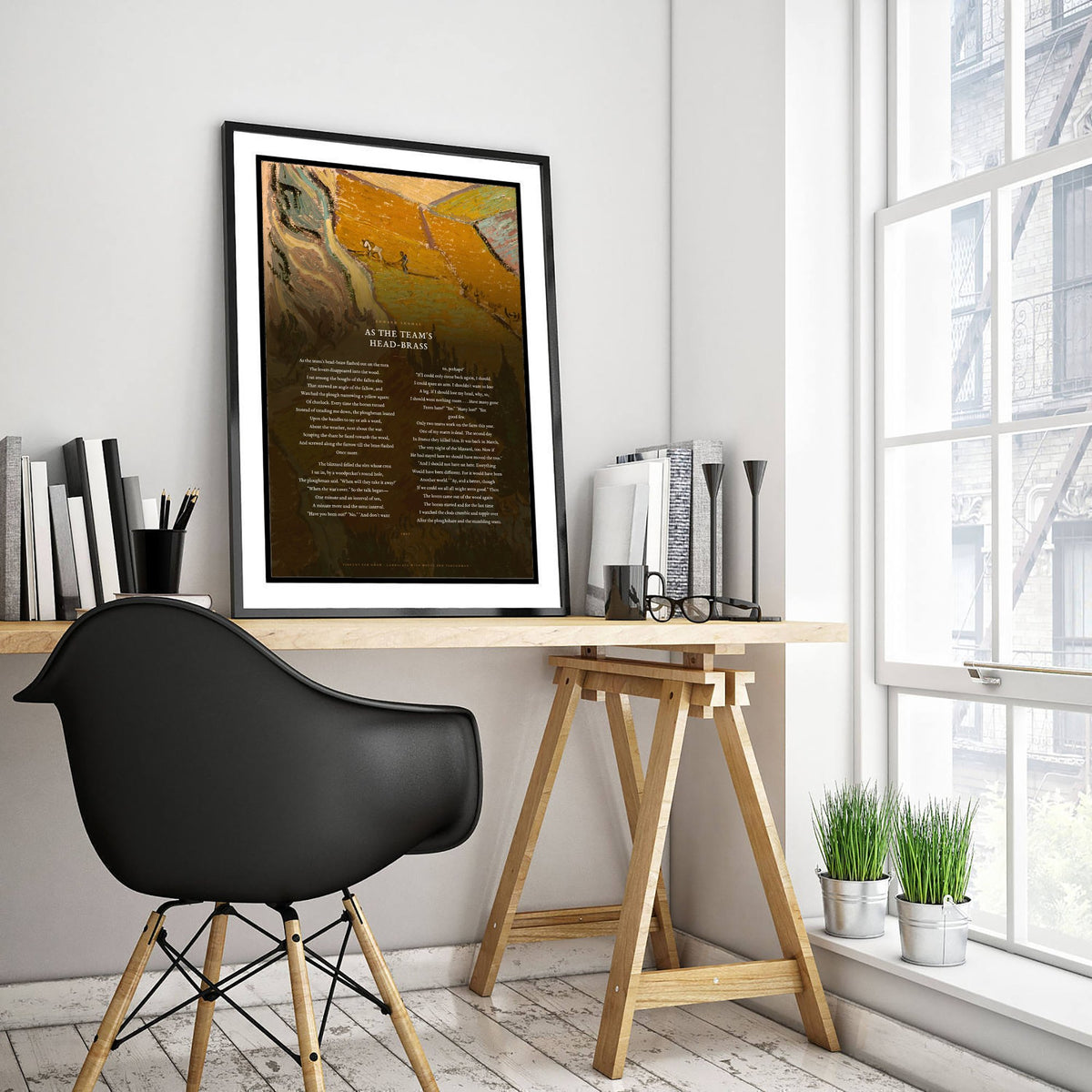 As the Team's Head-Brass by Edward Thomas Art Print - Full Poem over Van Gogh Landscape with House and Ploughman Painting - Poster