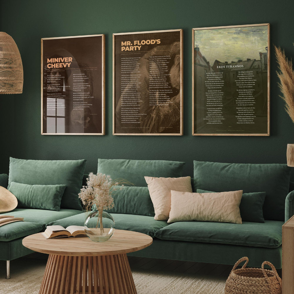 Edwin Arlington Robinson Poems Set of Three Art Prints - Miniver Cheevy, Mr Flood's Party, Eros Turannos - Poetry Poster over Paintings