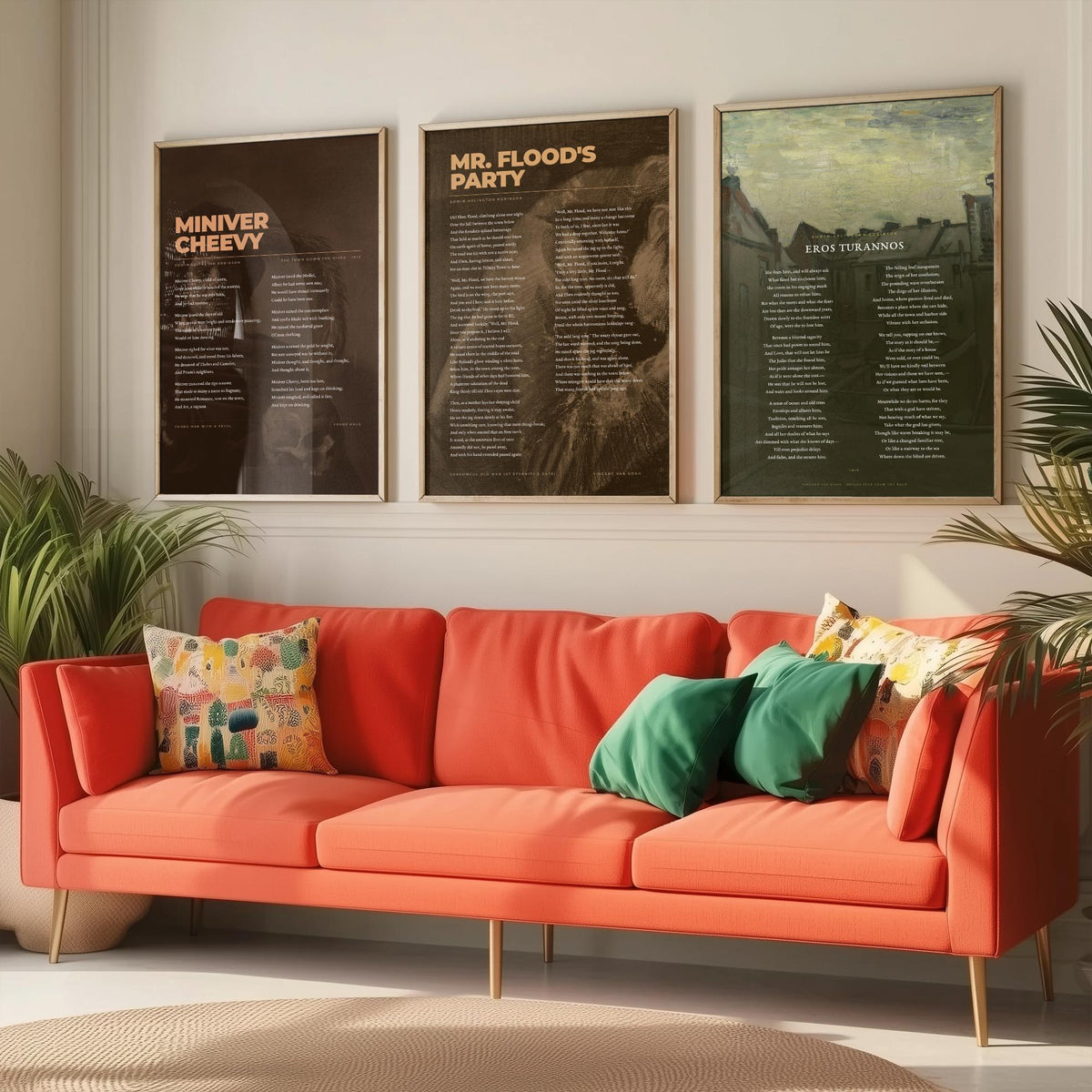 Edwin Arlington Robinson Poems Set of Three Art Prints - Miniver Cheevy, Mr Flood's Party, Eros Turannos - Poetry Poster over Paintings