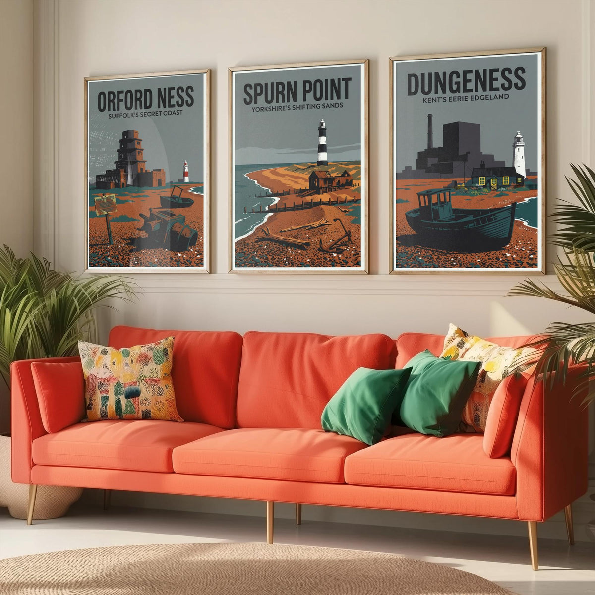 Eerie Edgelands Set of Three Prints | Orford Ness Spurn Point Dungeness | Vintage British Coast Travel Wall Art Poster Illustration
