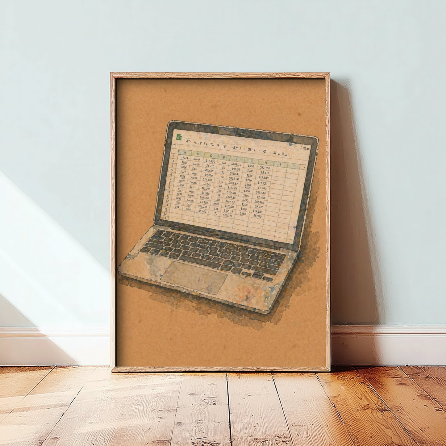 Accountant Gift Art Print - Spreadsheet Laptop Watercolour Poster - Expressive Office Painting - CPA Decor 2/3