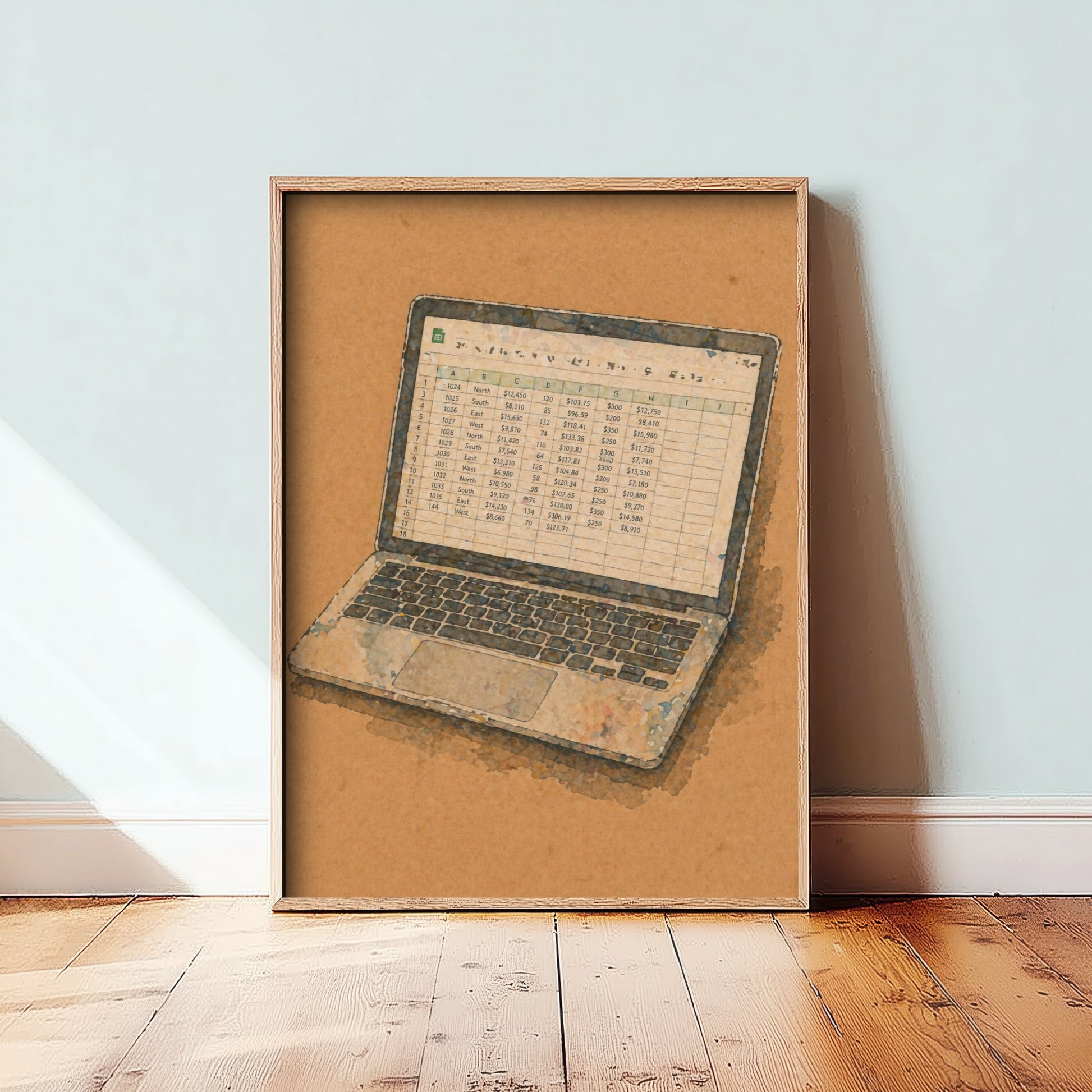 Accountant Gift Art Print - Spreadsheet Laptop Watercolour Poster - Expressive Office Painting - CPA Decor 2/3
