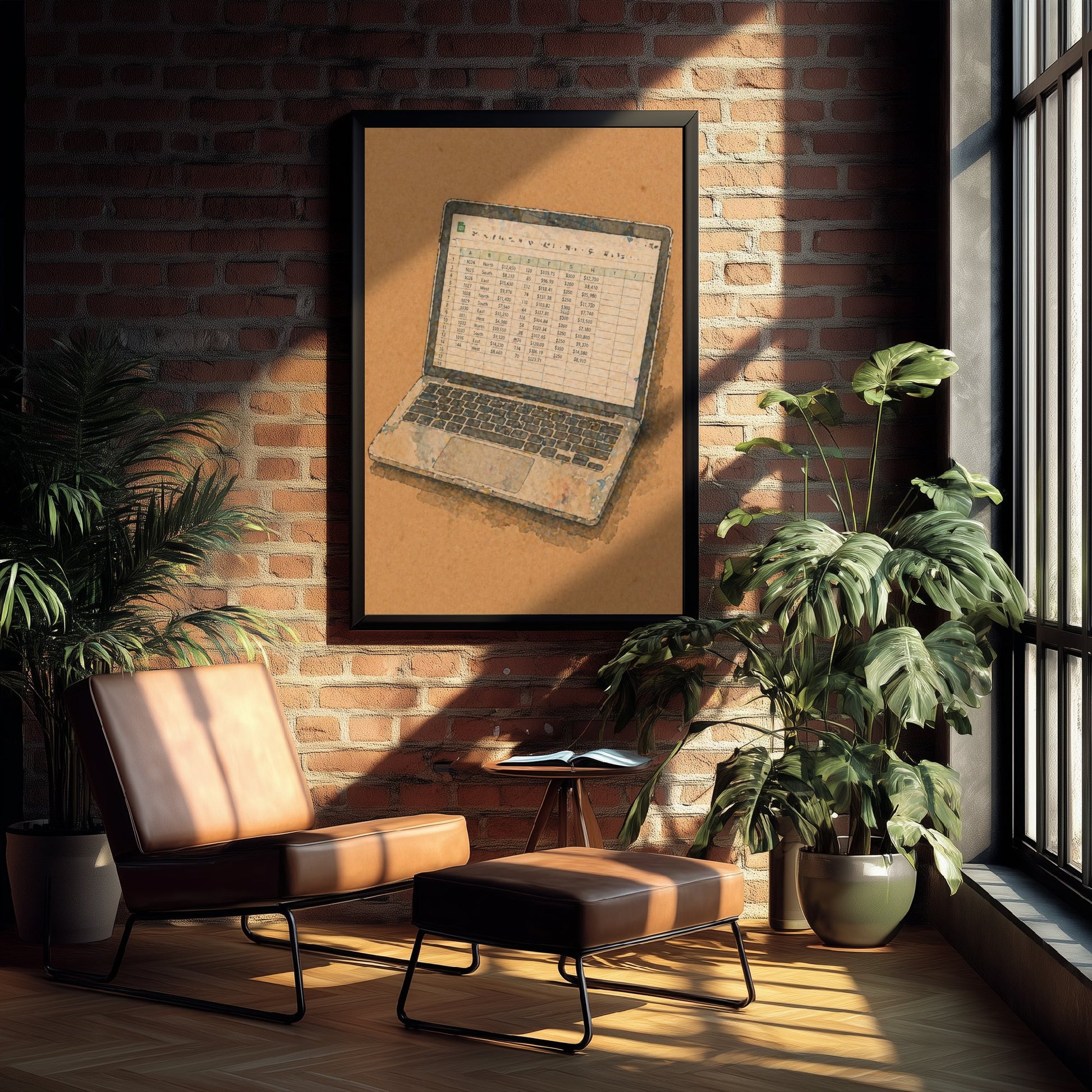 Accountant Gift Art Print - Spreadsheet Laptop Watercolour Poster - Expressive Office Painting - CPA Decor 2/3